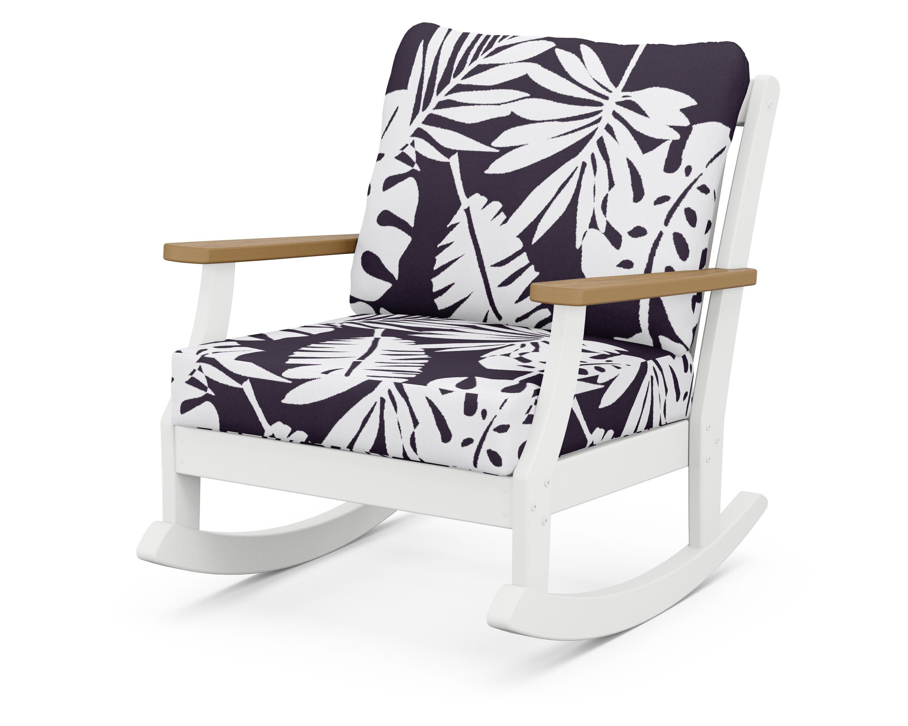 Braxton Deep Seating Rocking Chair in White / Natural / Leaf Navy