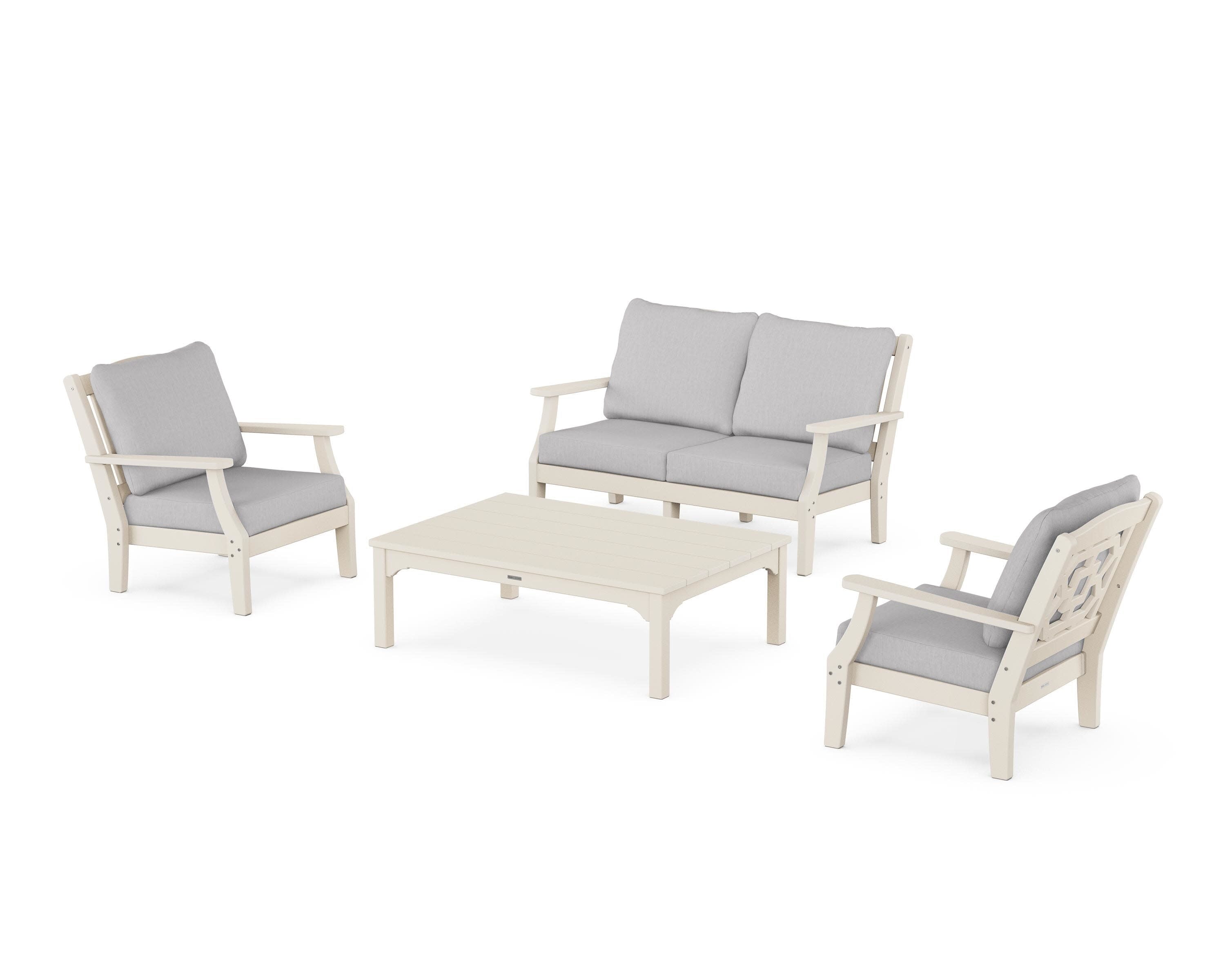 Chinoiserie 4-Piece Deep Seating Set with Loveseat in Sand / Granite