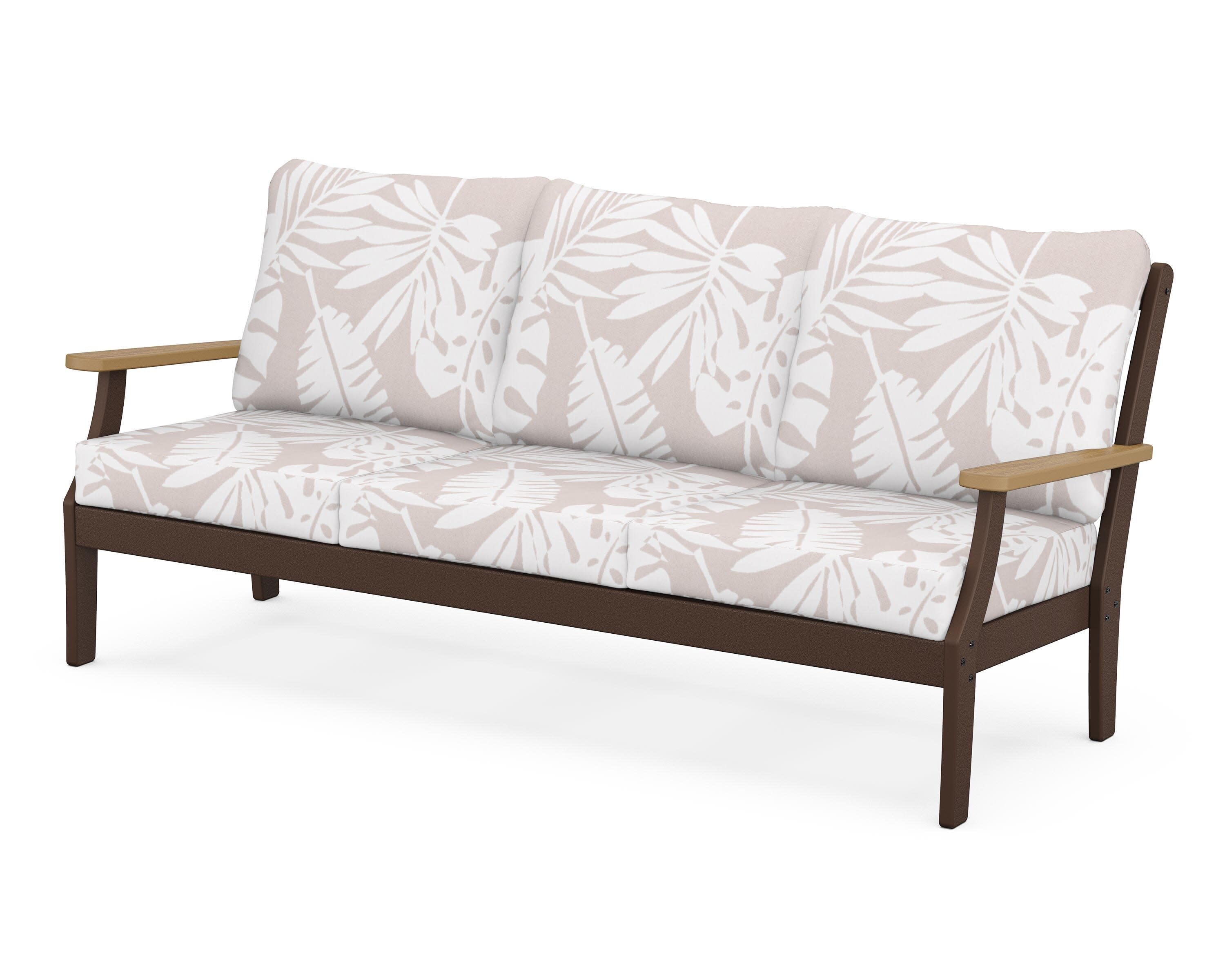Braxton Deep Seating Sofa in Mahogany / Natural / Leaf Dune Burlap