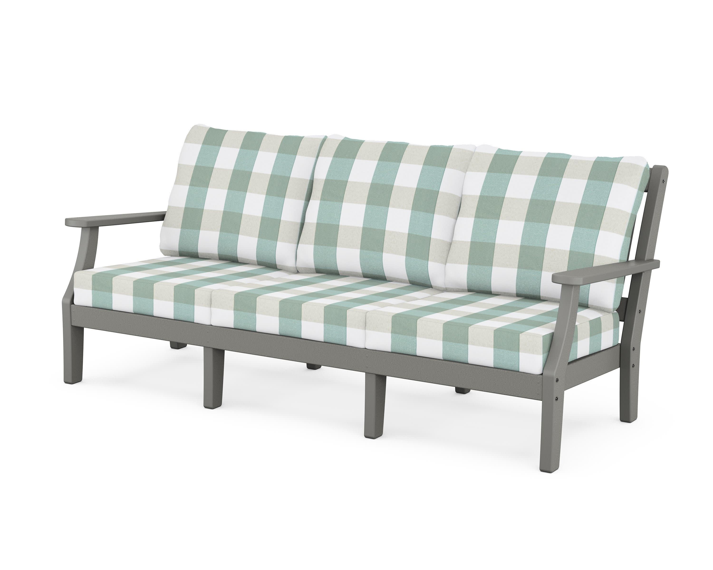 Chinoiserie Deep Seating Sofa in Slate Grey / Buffalo Plaid Glacier Spa