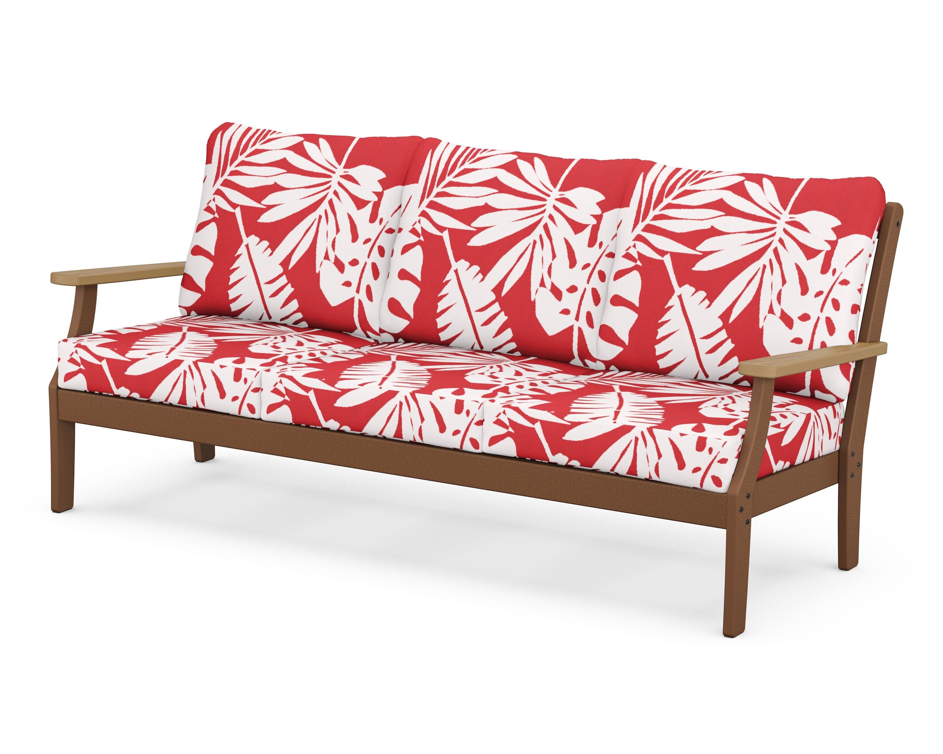 Braxton Deep Seating Sofa in Teak / Natural / Leaf Crimson