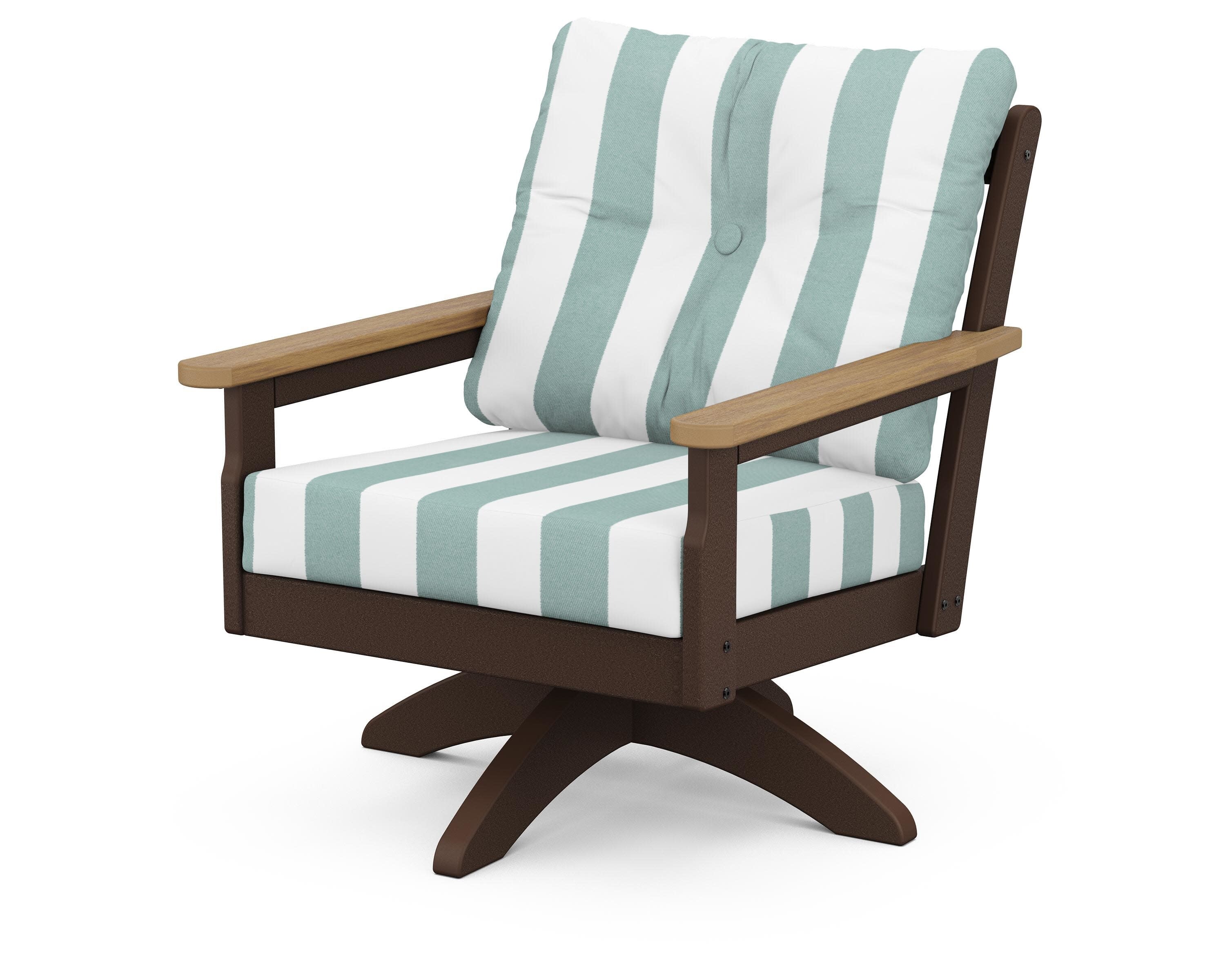 Vineyard Deep Seating Swivel Chair in Mahogany / Natural / Cabana Stripe Glacier Spa