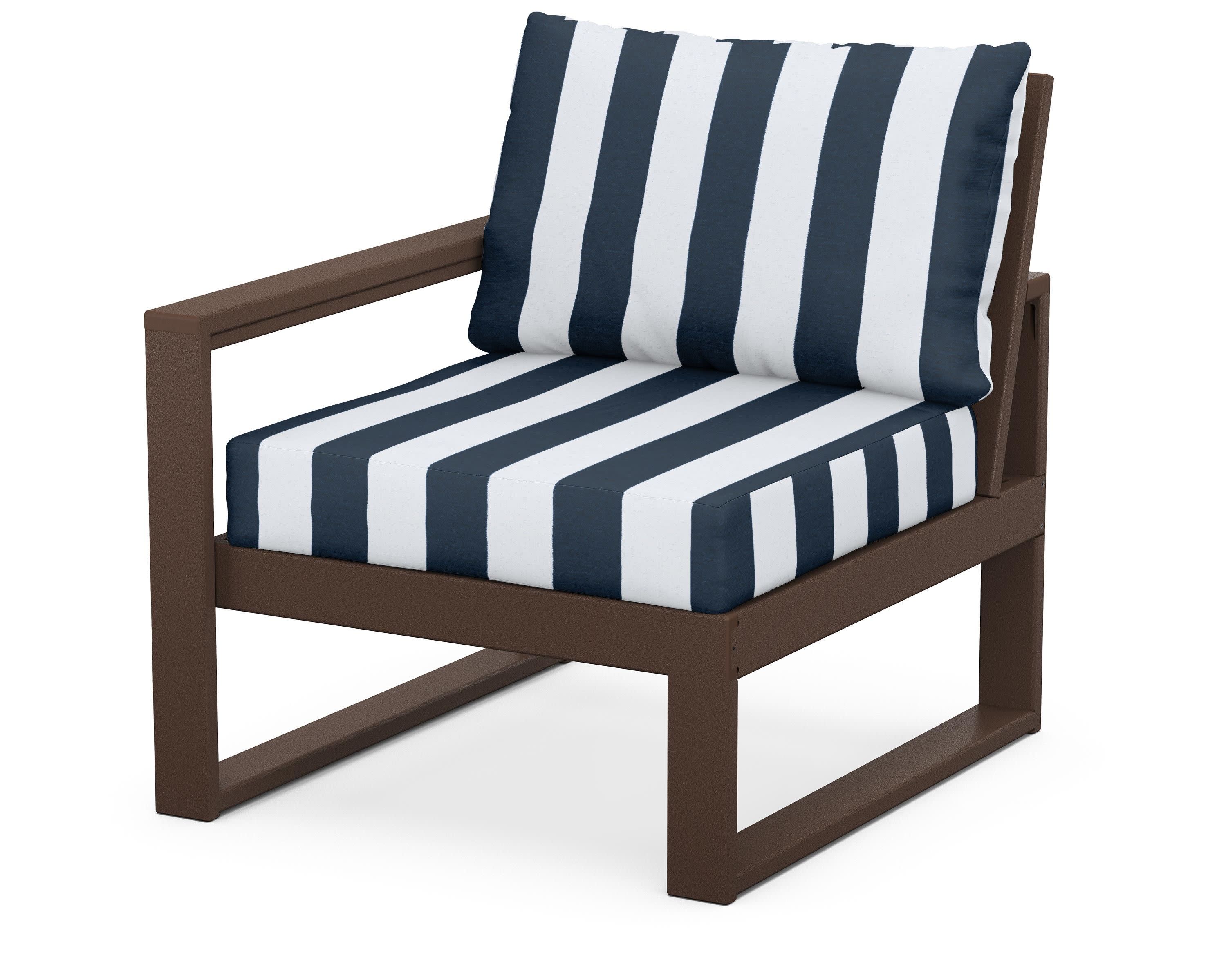 EDGE Modular Left Arm Chair in Mahogany / Cabana Stripe Marine Indigo
