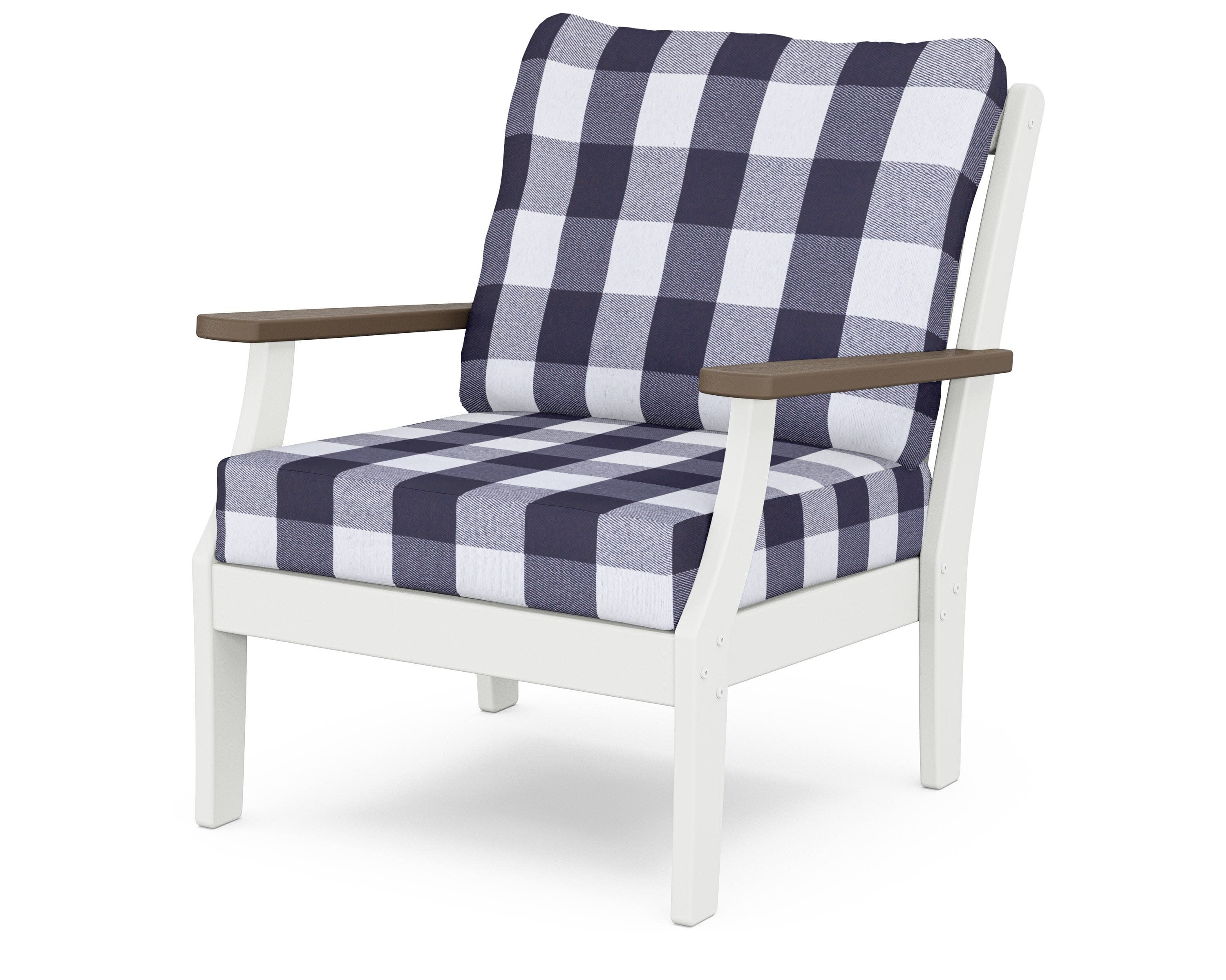 Braxton Deep Seating Chair in White / Kona / Buffalo Plaid Navy