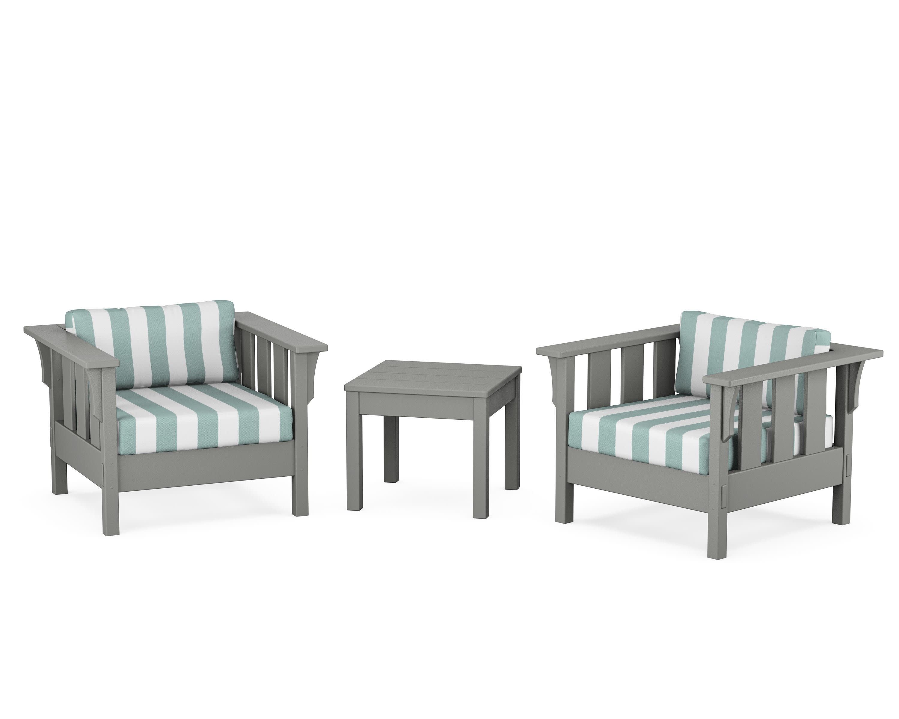 Acadia 3-Piece Deep Seating Set in Slate Grey / Cabana Stripe Glacier Spa