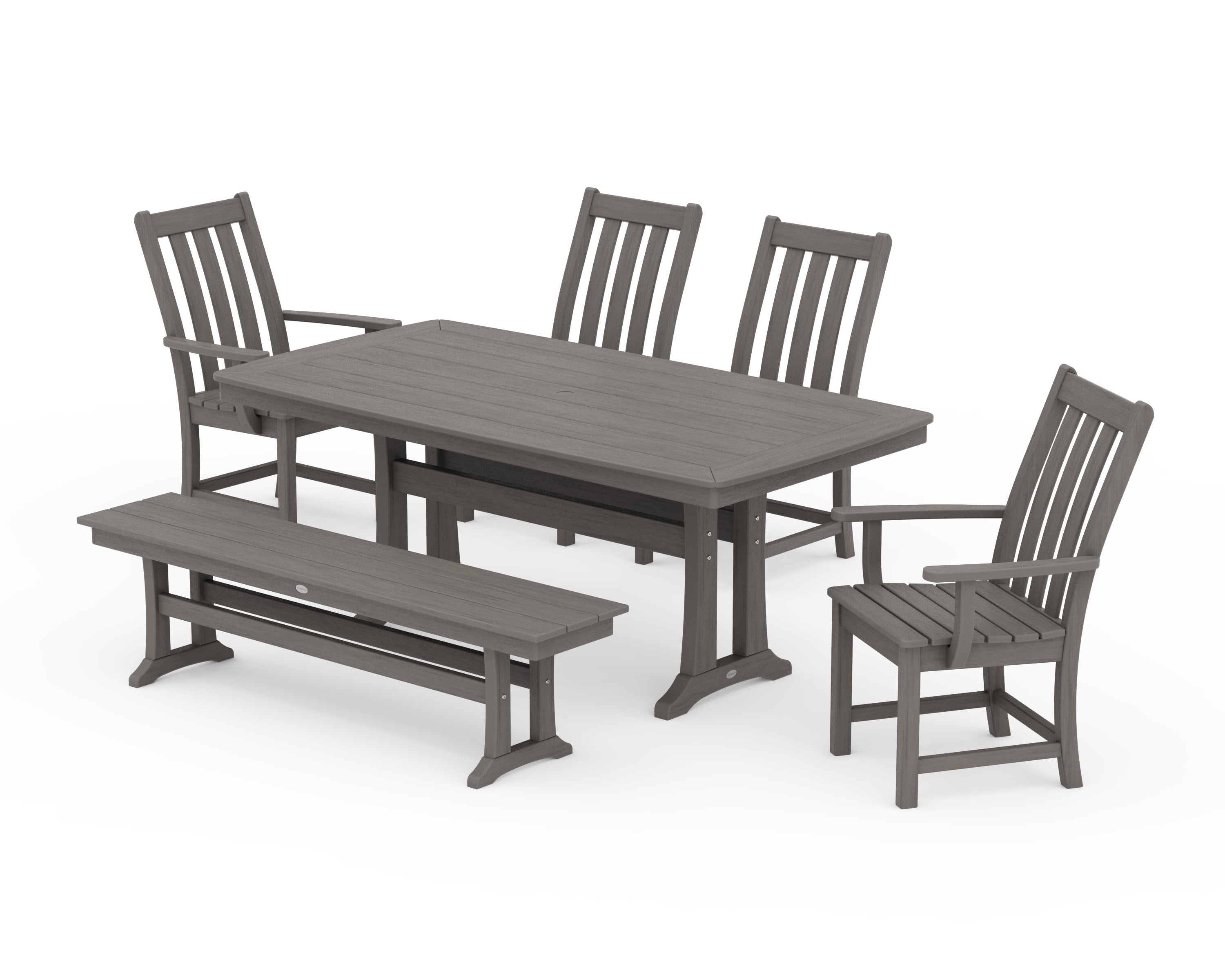 Vineyard 6-Piece Dining Set with Trestle Legs in Driftwood