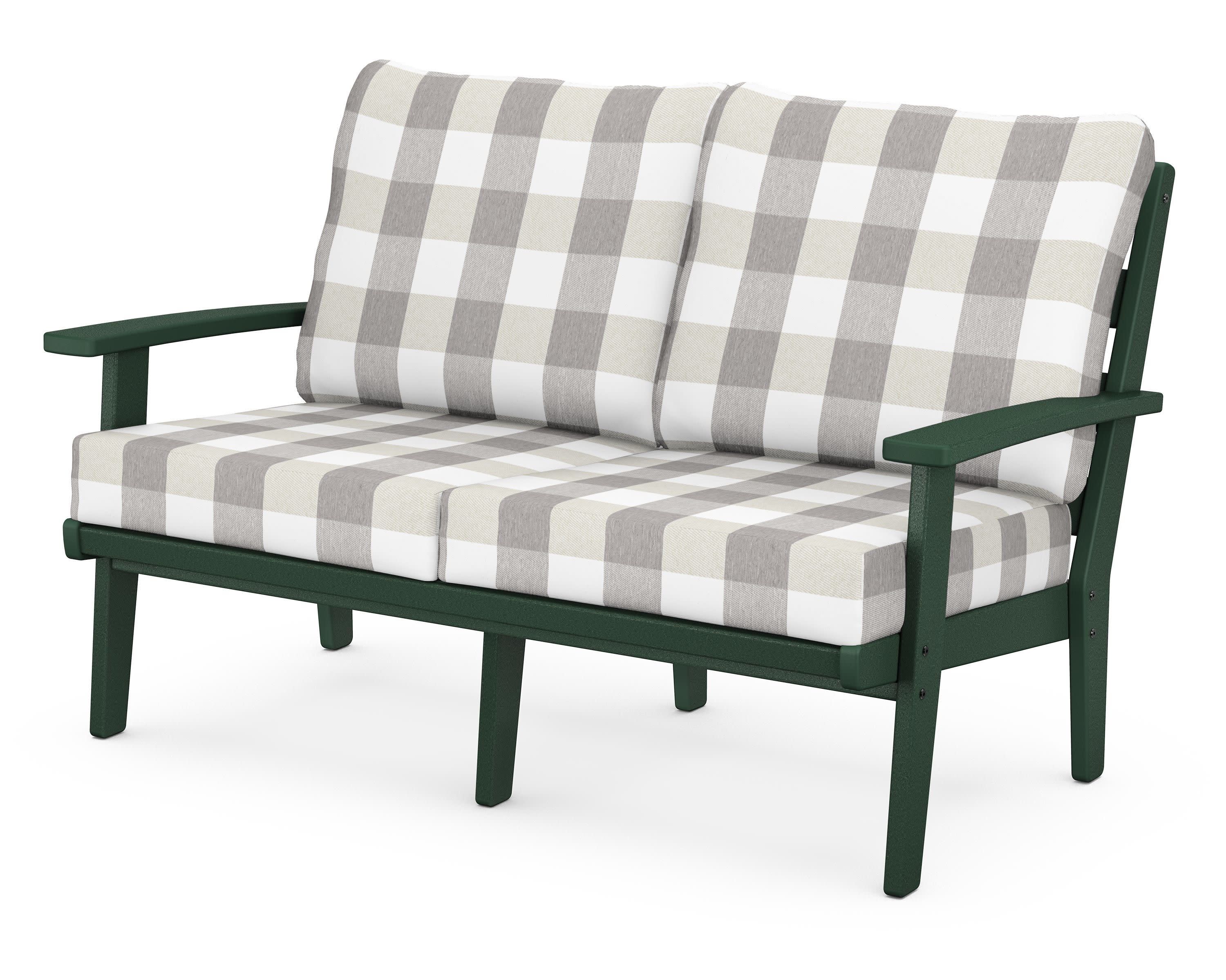 Grant Park Deep Seating Loveseat in Green / Buffalo Plaid Grey Mist
