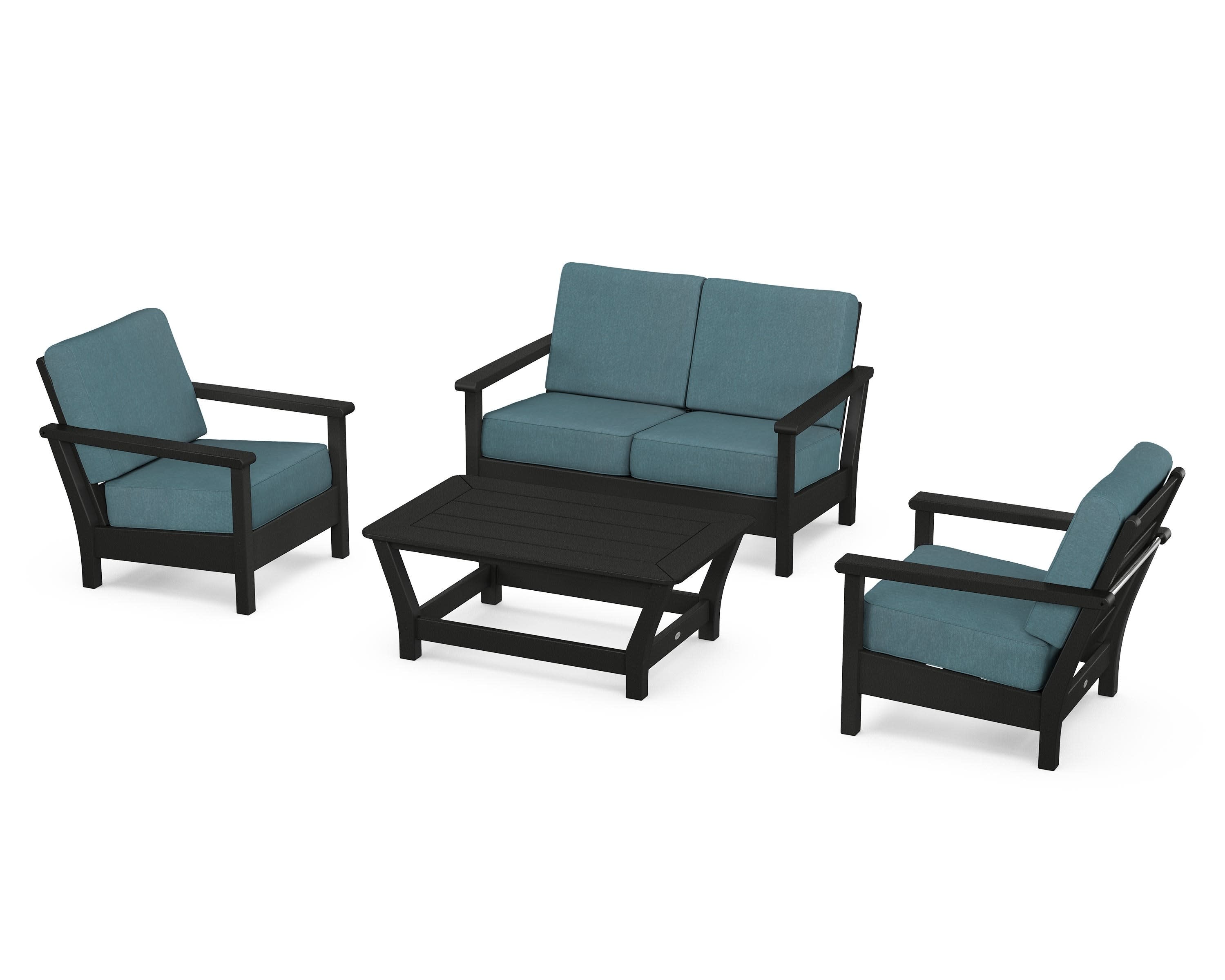 Harbour 4-Piece Deep Seating Set in Black / Ocean Teal