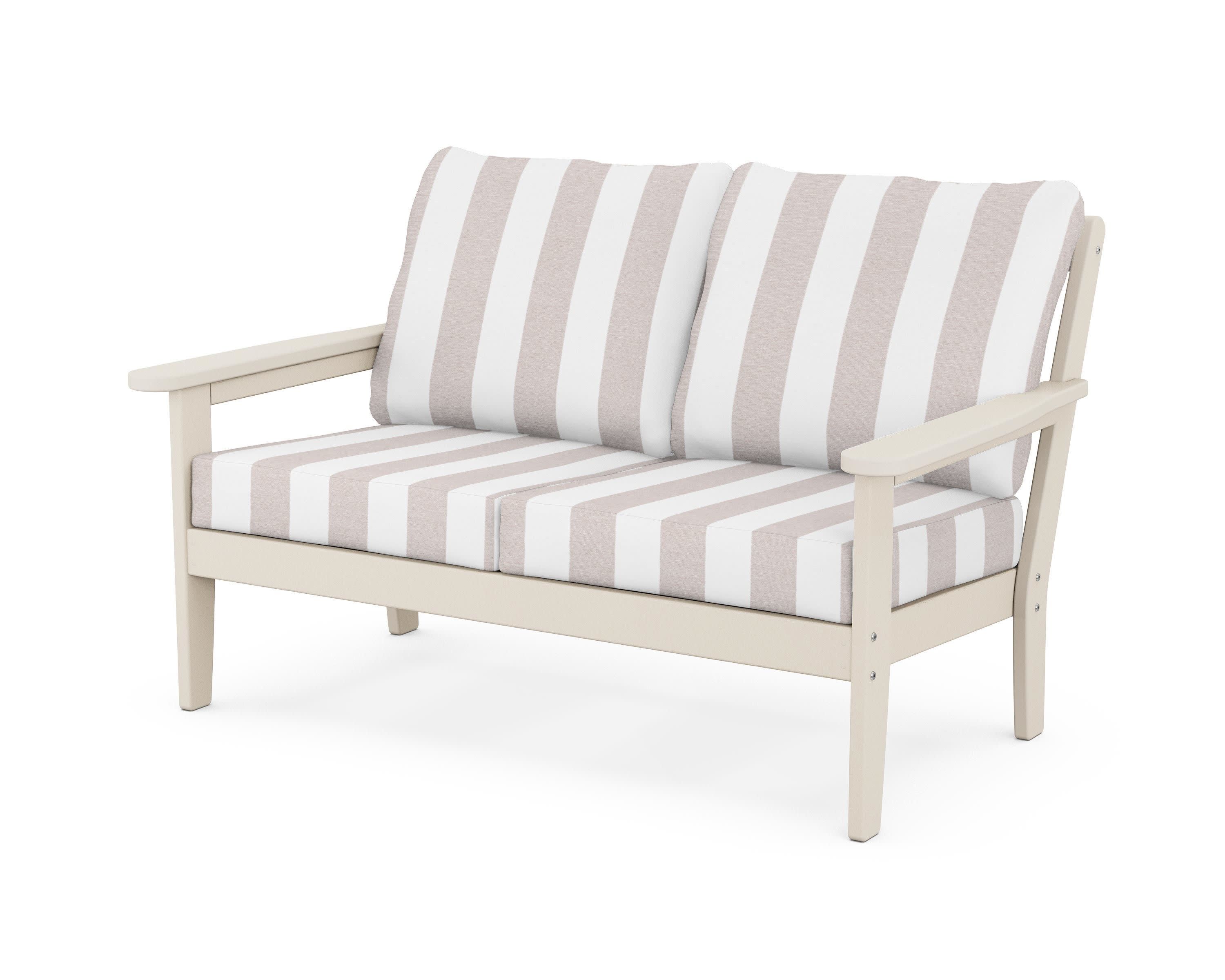 Cottage Deep Seating Loveseat in Sand / Cabana Stripe Dune Burlap