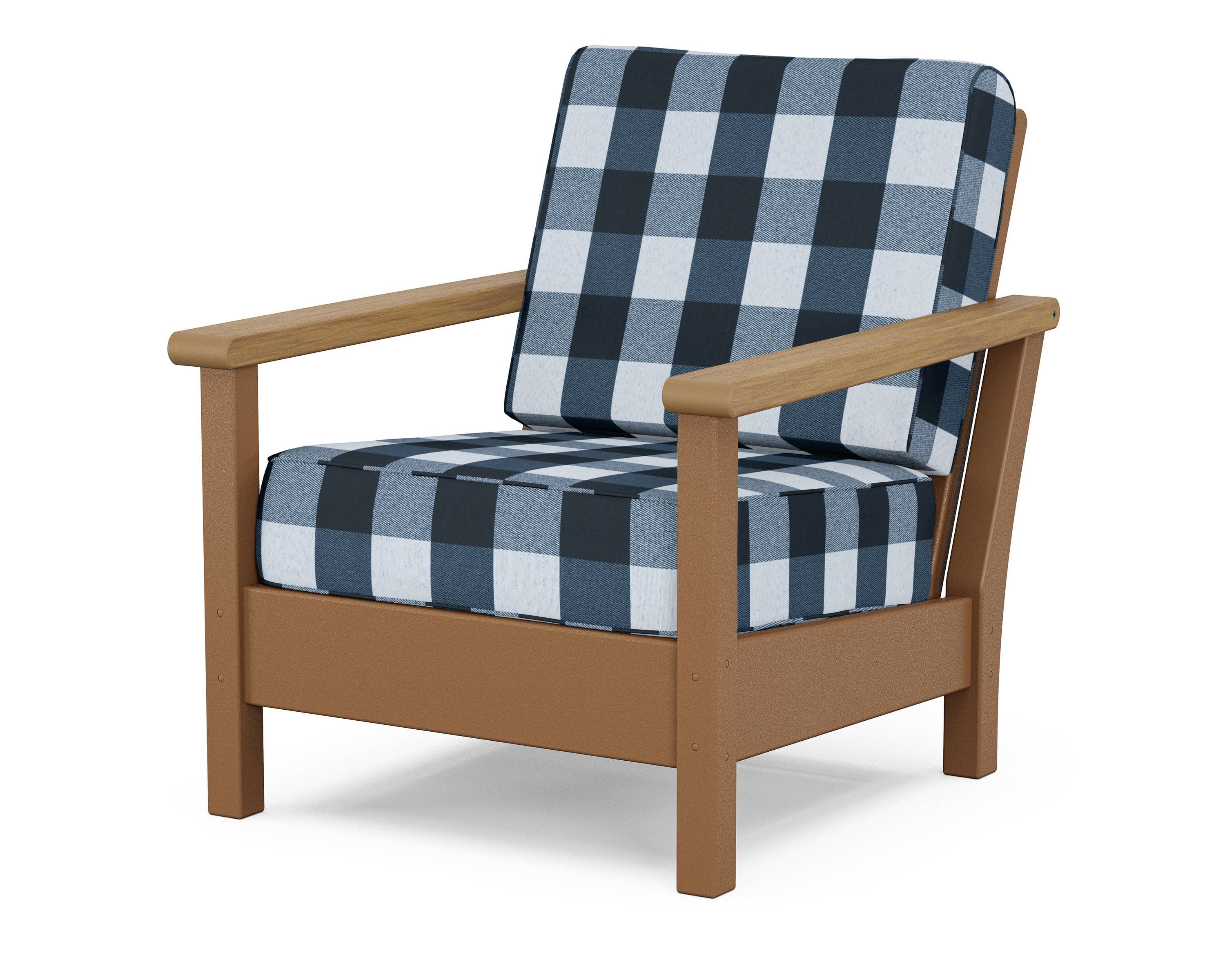 Harbour Deep Seating Chair in Teak / Natural / Buffalo Plaid Marine Indigo