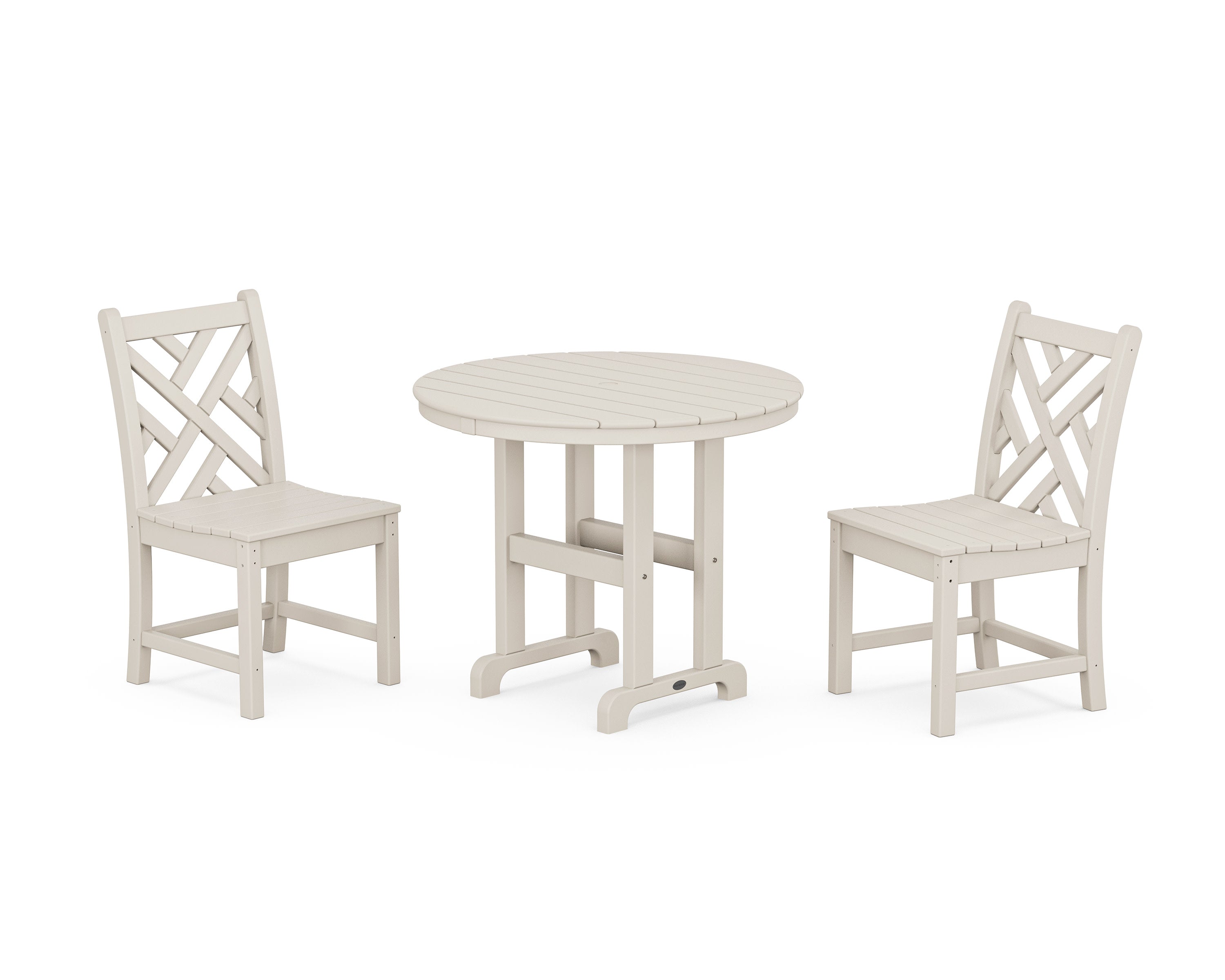 Chippendale Side Chair 3-Piece Round Dining Set in Sand