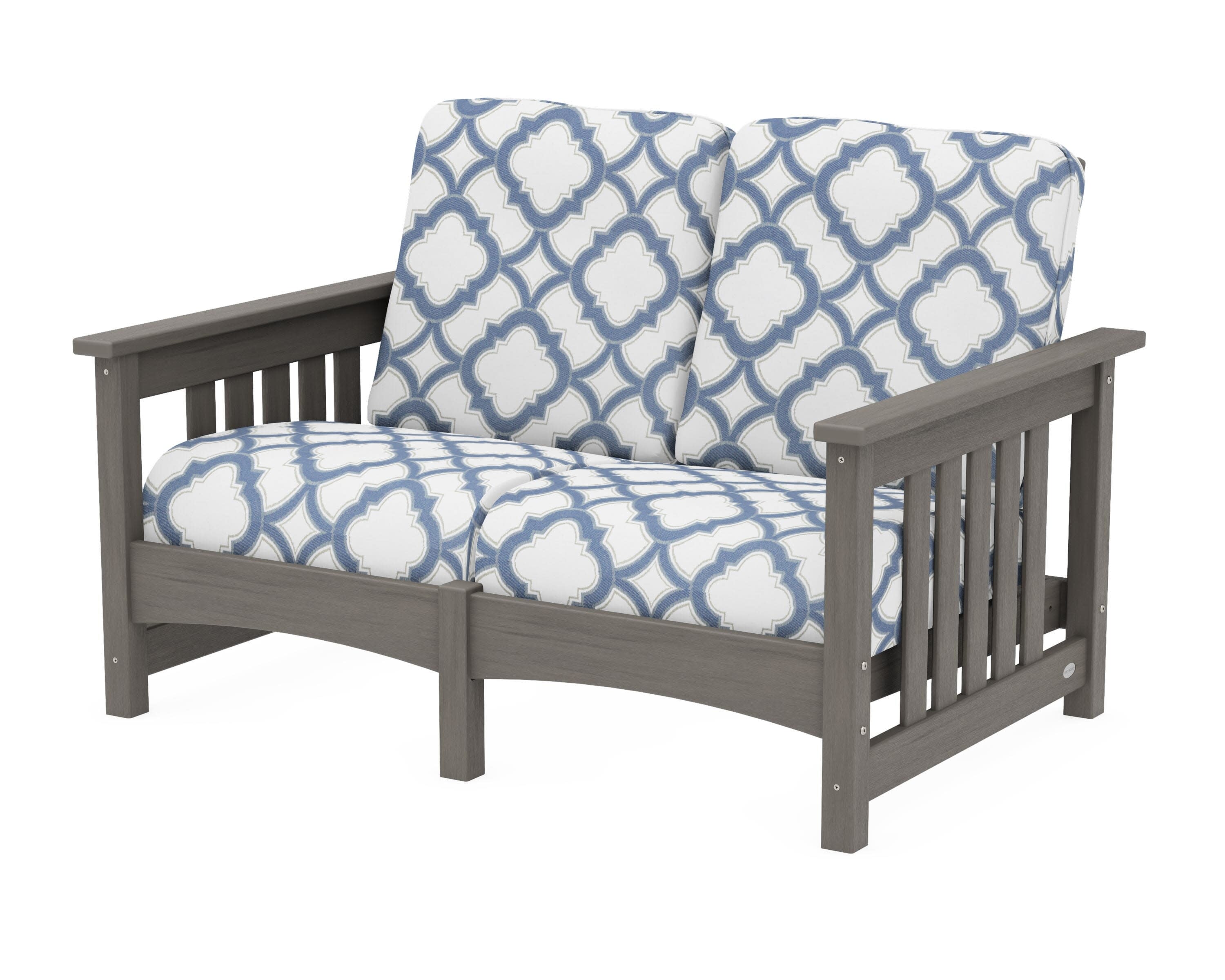Club Mission Loveseat in Driftwood / Trellis Sky Blue
