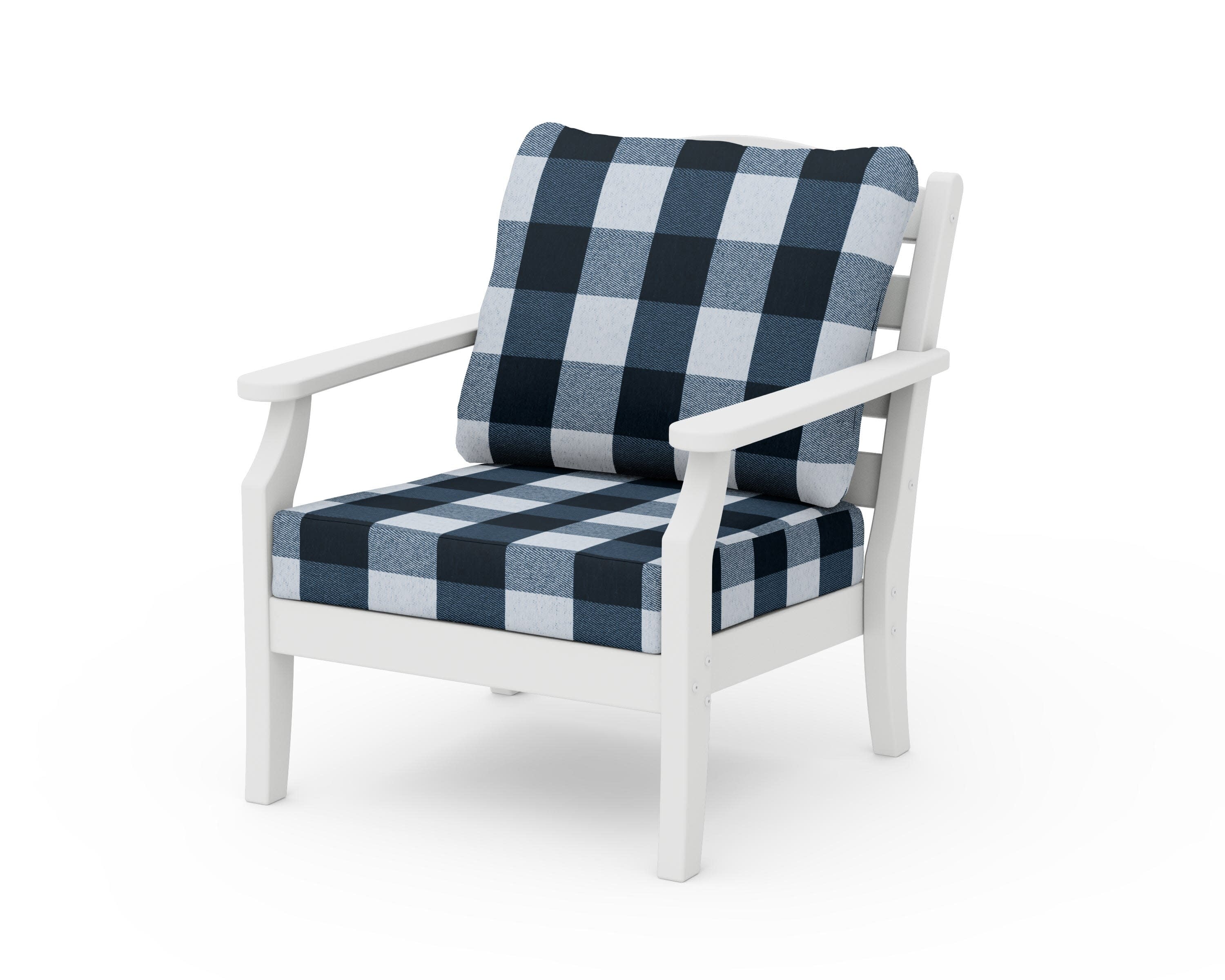 Savannah Deep Seating Chair in White / Buffalo Plaid Marine Indigo