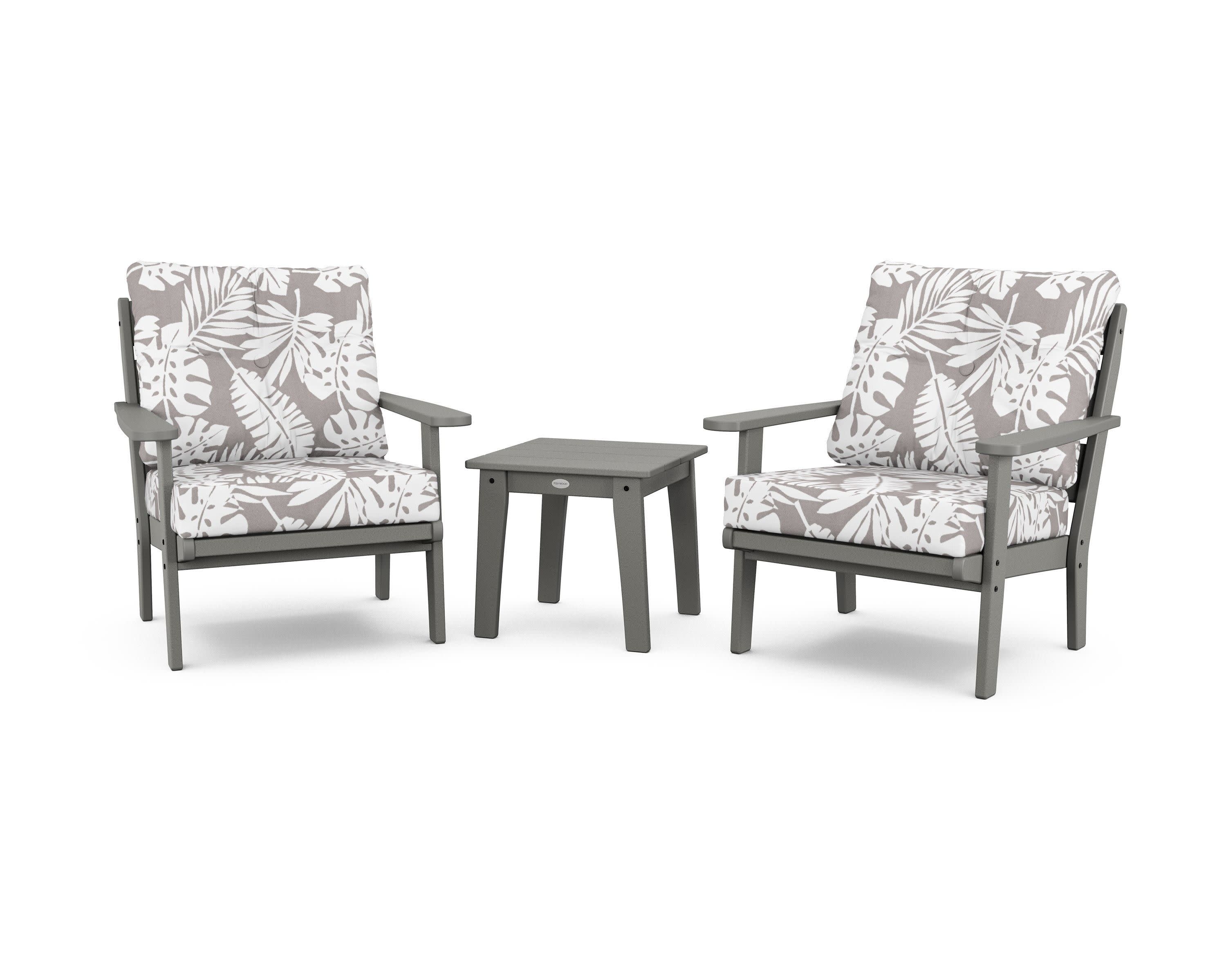 Lakeside 3-Piece Deep Seating Chair Set in Slate Grey / Leaf Grey Mist