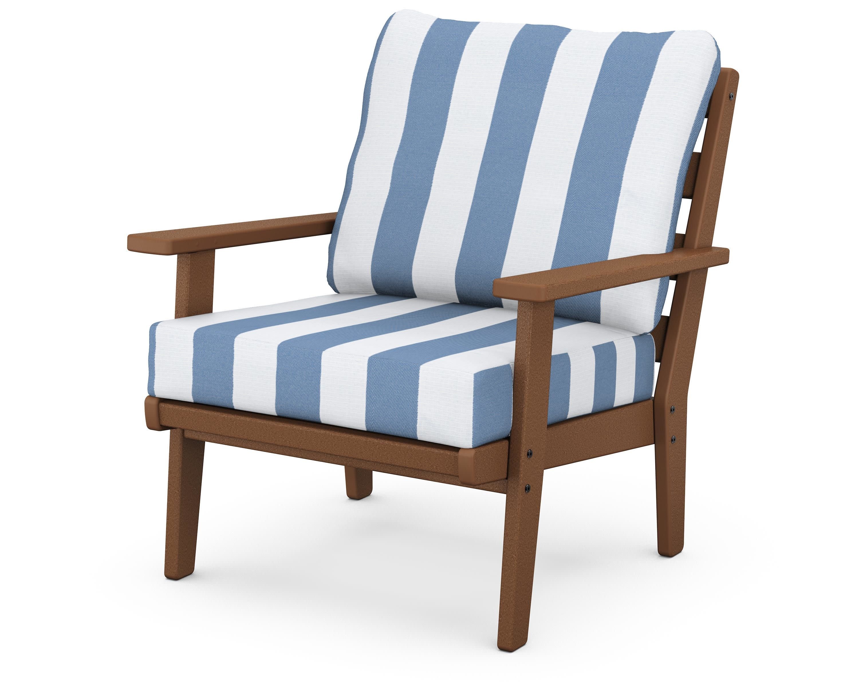 Grant Park Deep Seating Chair in Teak / Cabana Stripe Sky Blue