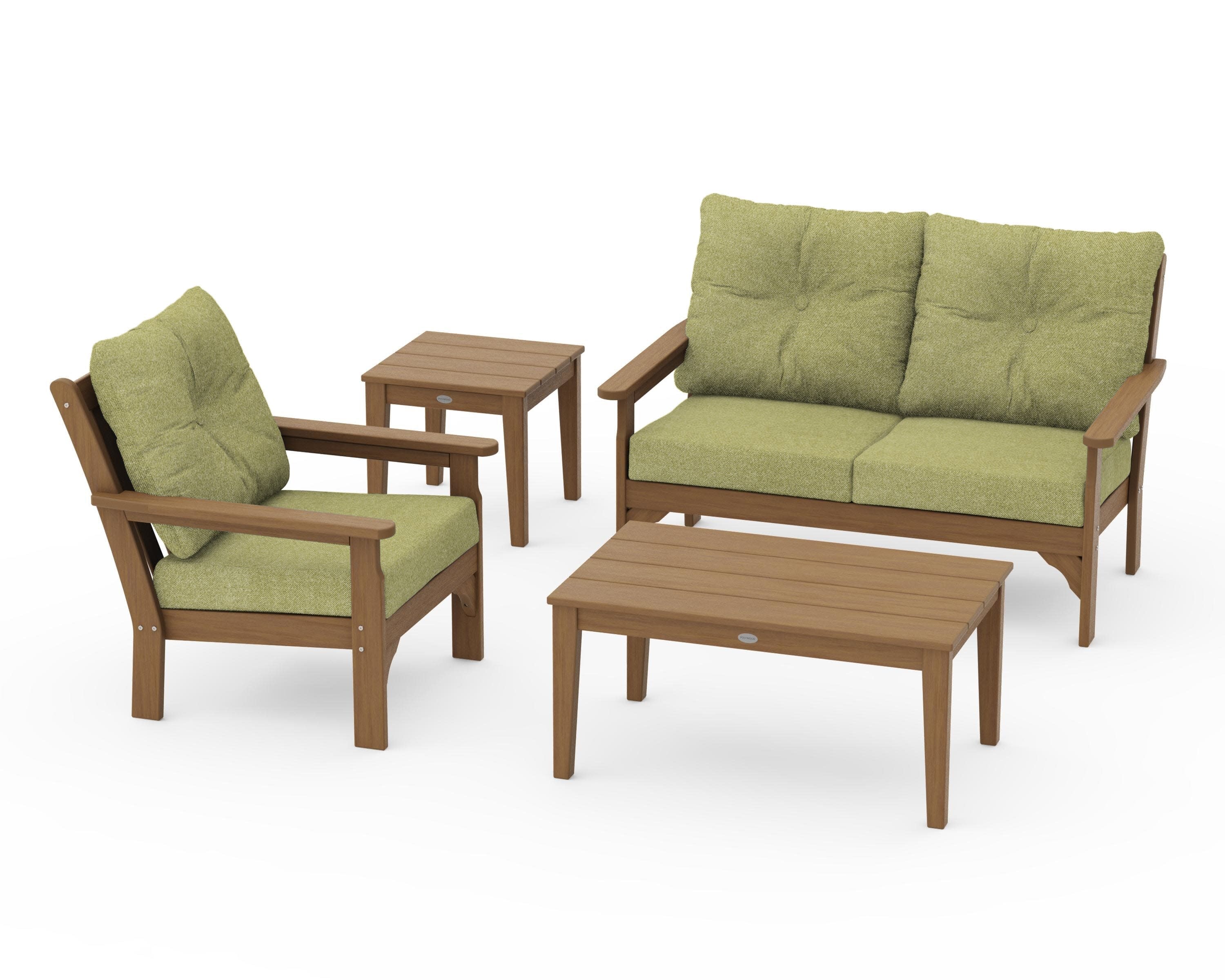 Vineyard 4-Piece Deep Seating Set in Natural / Chartreuse Boucle