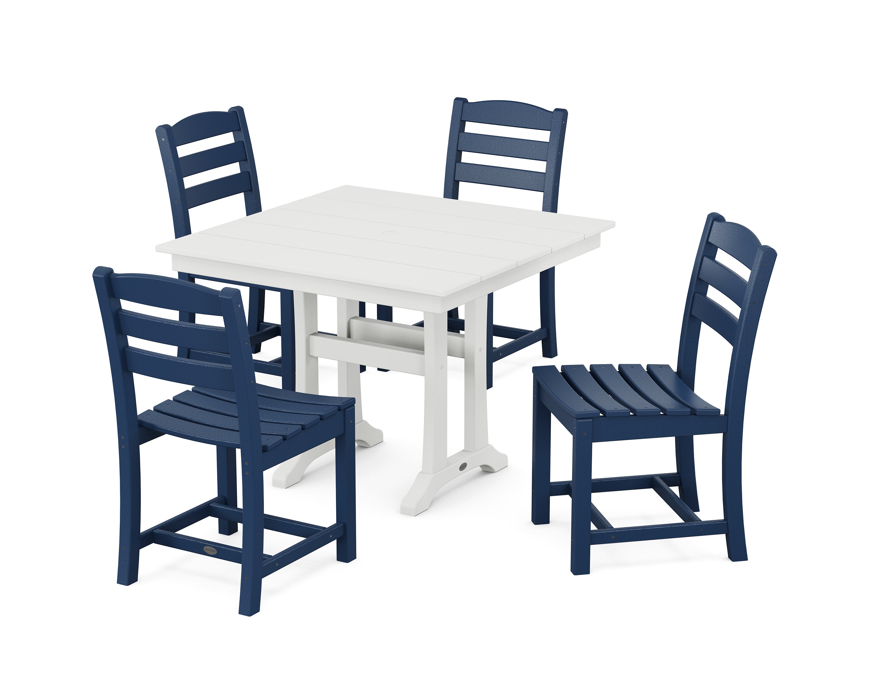 La Casa Caf 5-Piece Farmhouse Trestle Side Chair Dining Set in Navy / White
