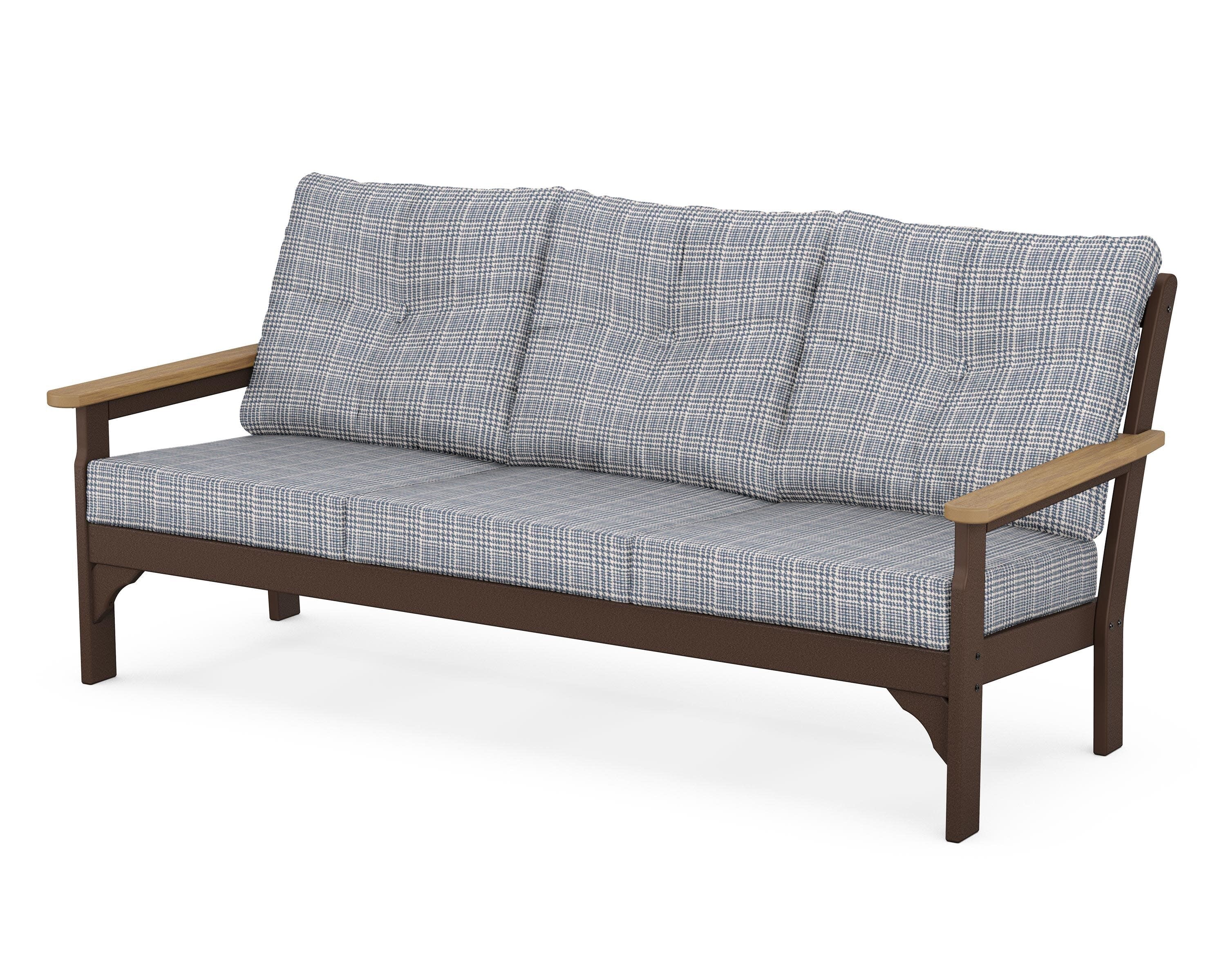 Vineyard Deep Seating Sofa in Mahogany / Natural / Houndstooth Sky Blue