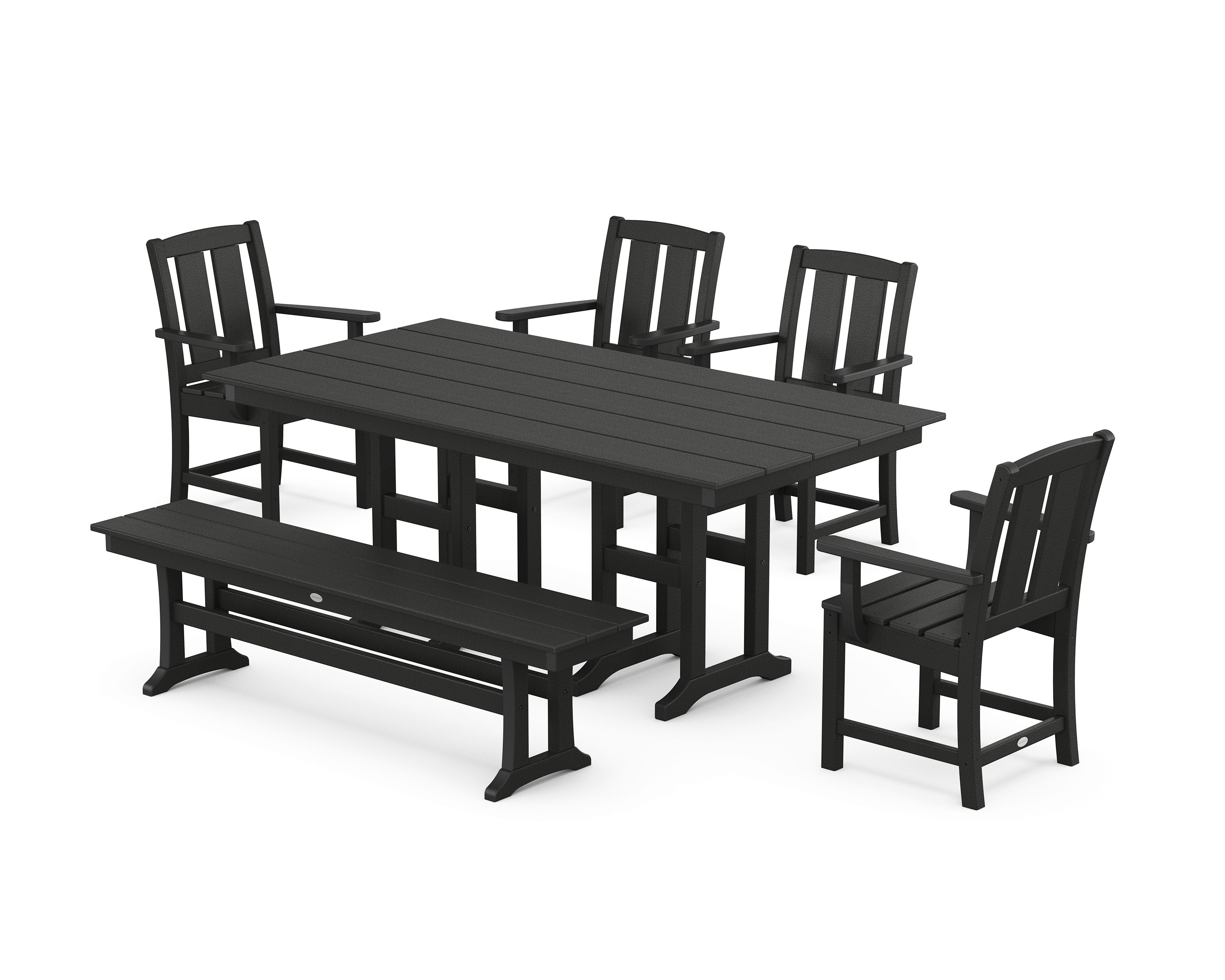 Mission 6-Piece Farmhouse Dining Set with Bench in Black