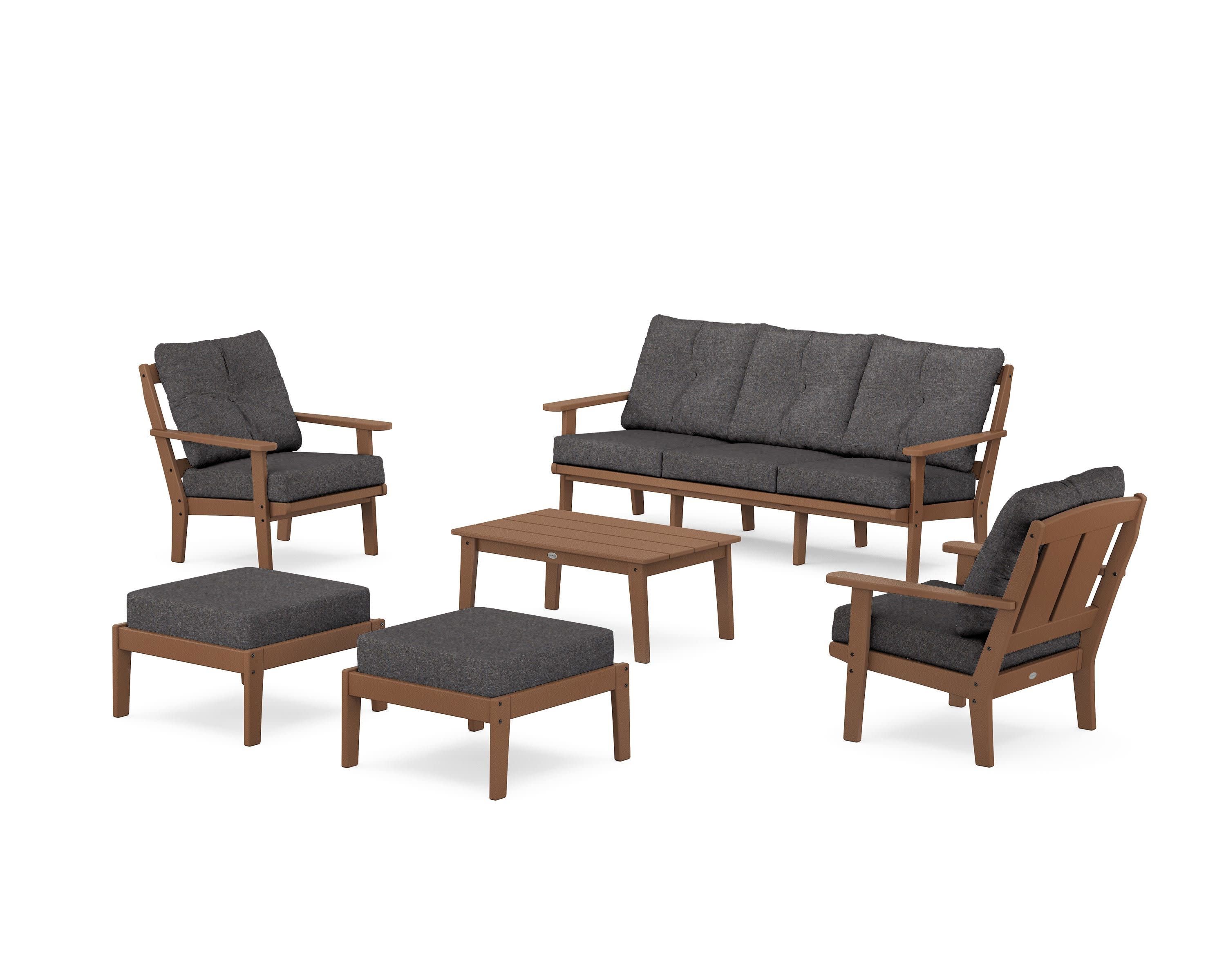 Mission 6-Piece Lounge Sofa Set in Teak / Ash Charcoal