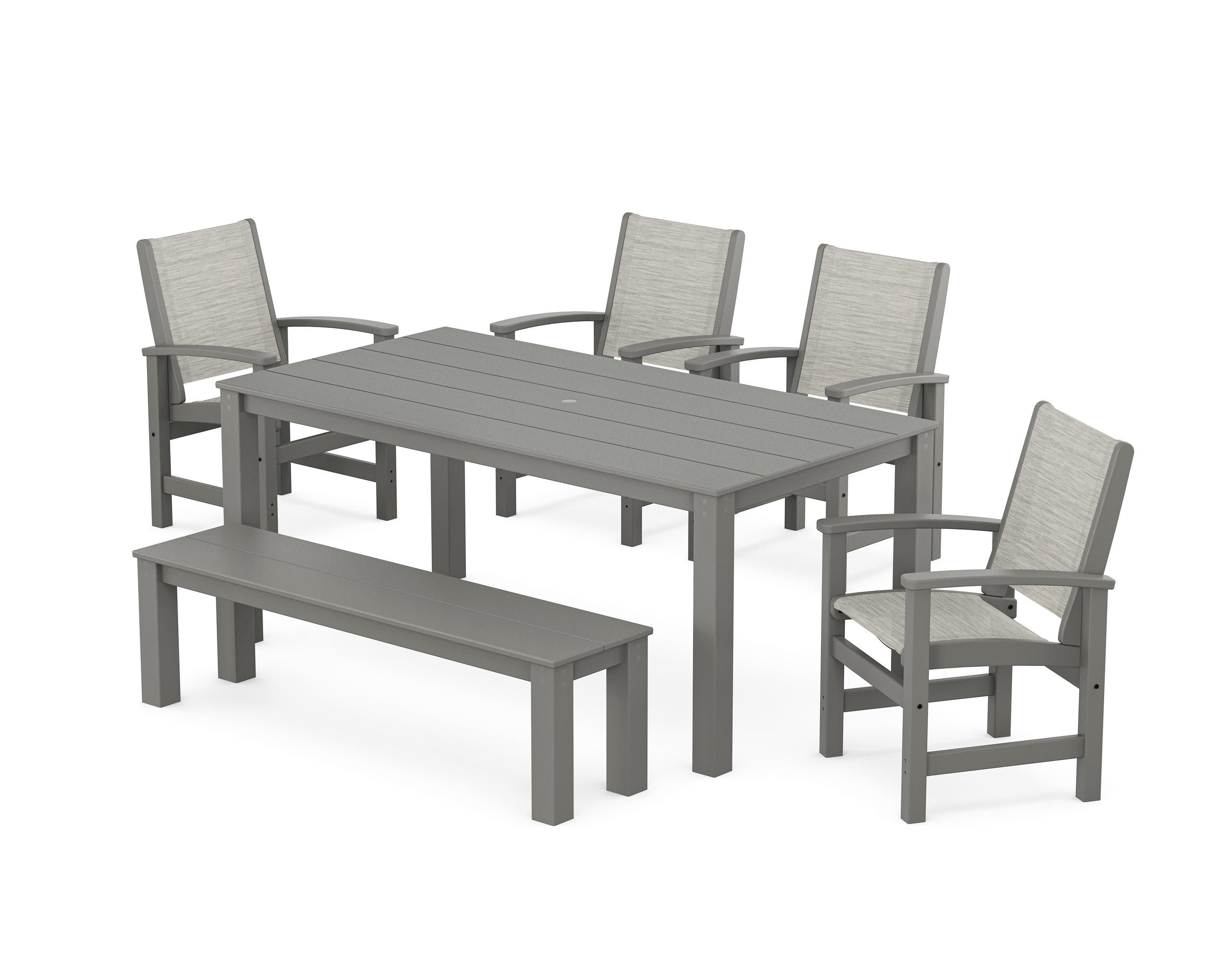 Coastal 6-Piece Parsons Dining Set with Bench in Slate Grey / Birch Sling