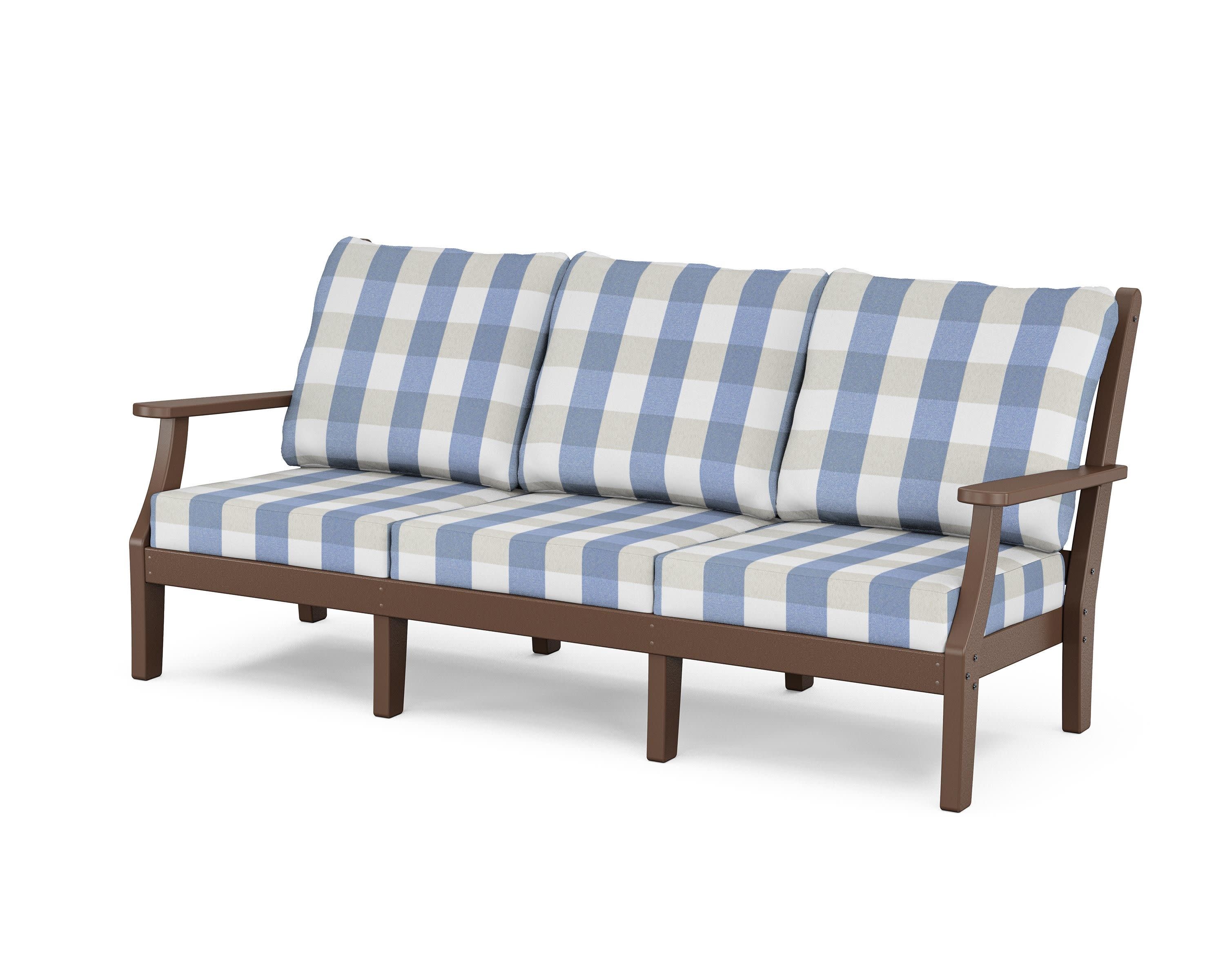 Wovendale Deep Seating Sofa in Mahogany / Buffalo Plaid Sky Blue