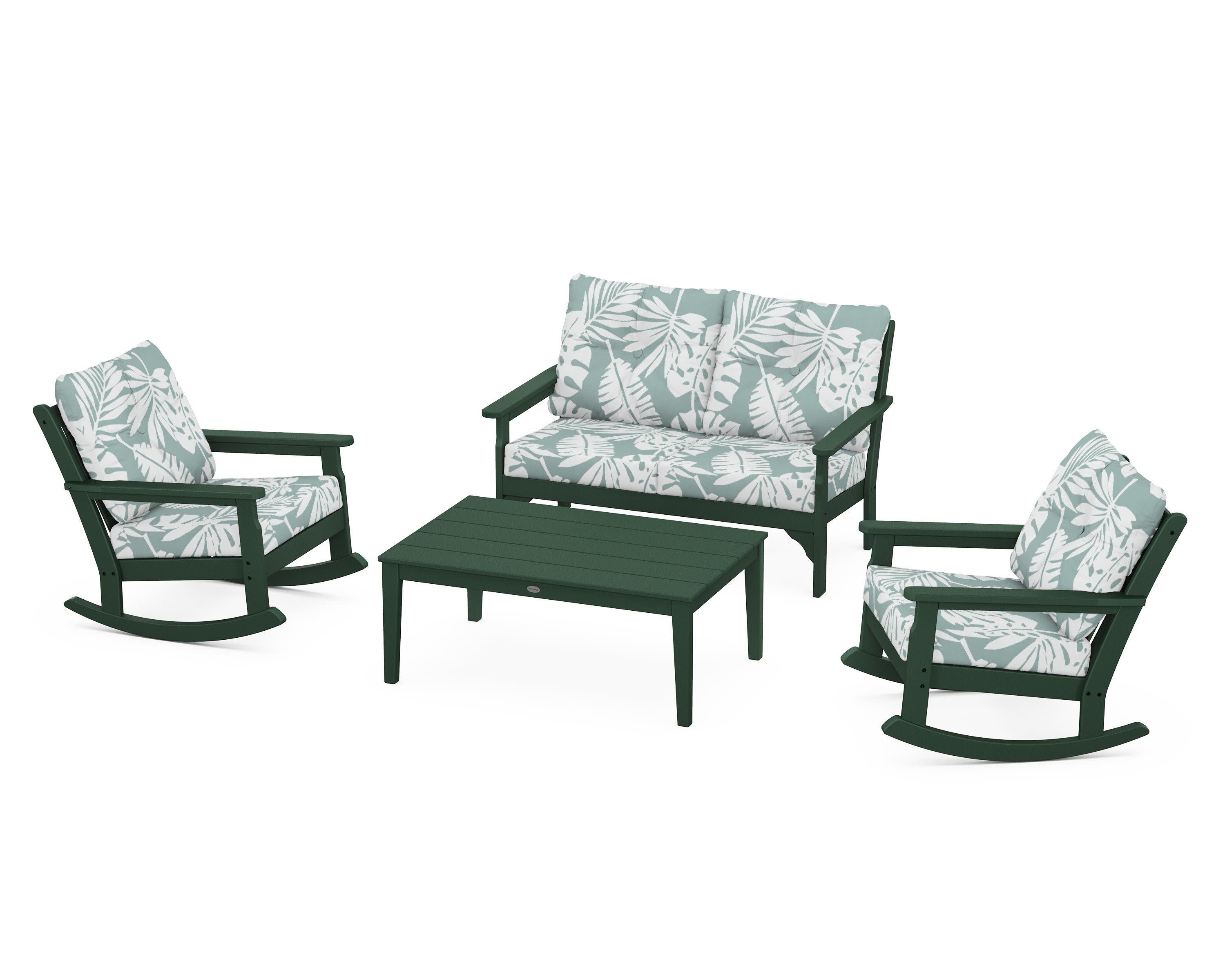 Vineyard 4-Piece Deep Seating Rocking Chair Set in Green / Leaf Glacier Spa