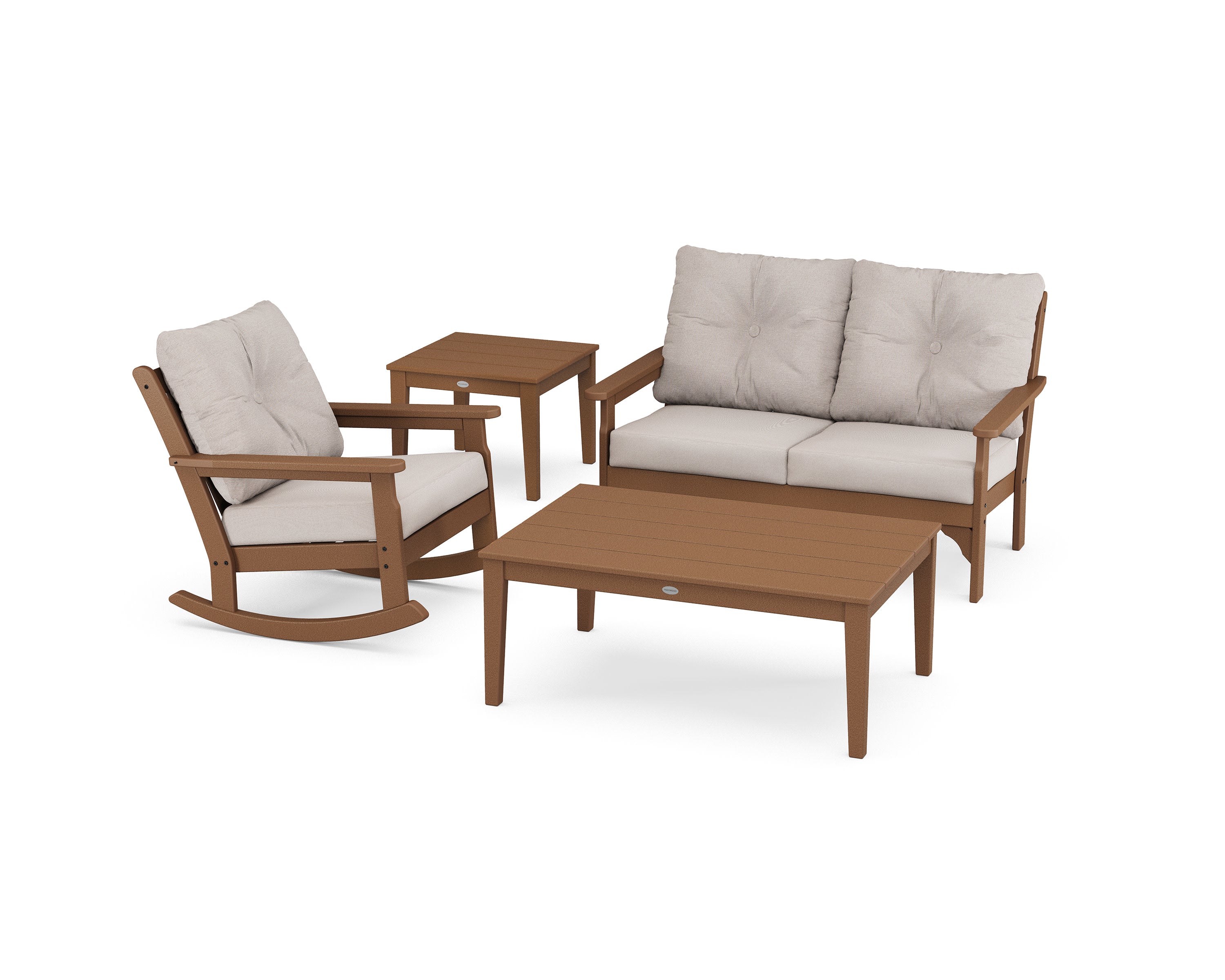 Vineyard 4-Piece Deep Seating Rocker Set in Teak / Dune Burlap