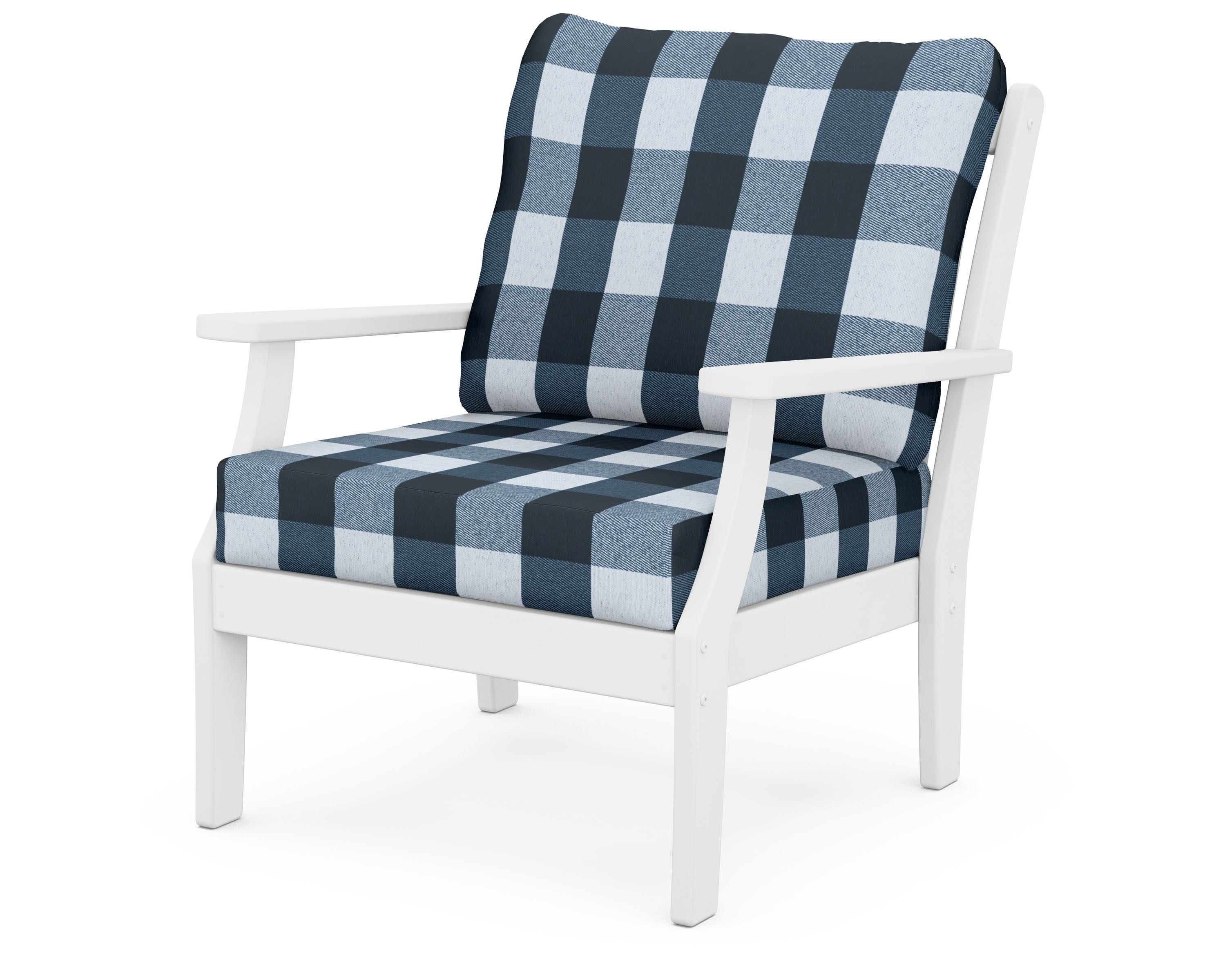Braxton Deep Seating Chair in White / Buffalo Plaid Marine Indigo