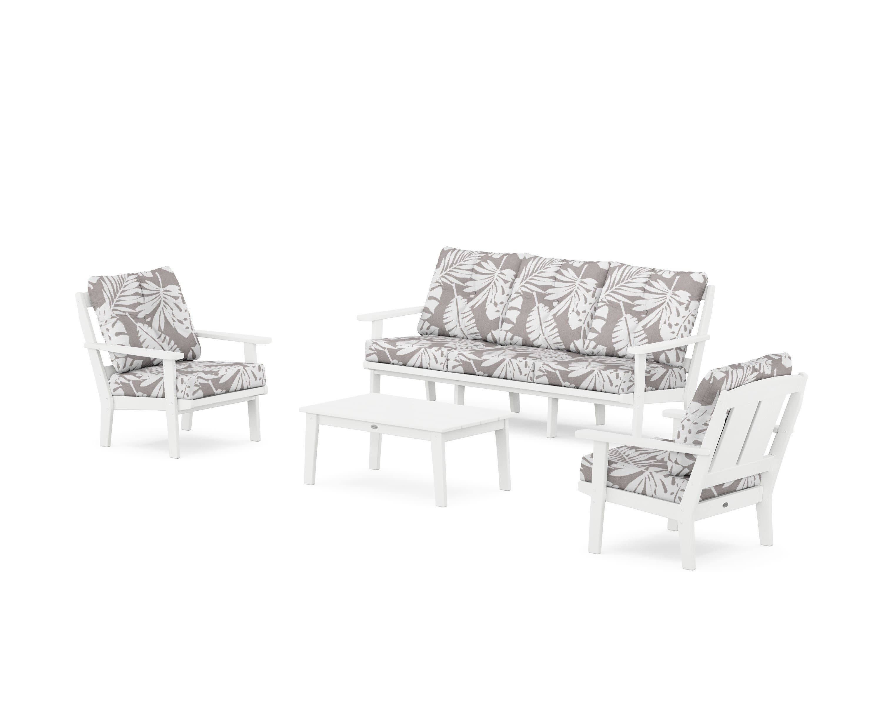 Mission 4-Piece Deep Seating Set with Sofa in White / Leaf Grey Mist