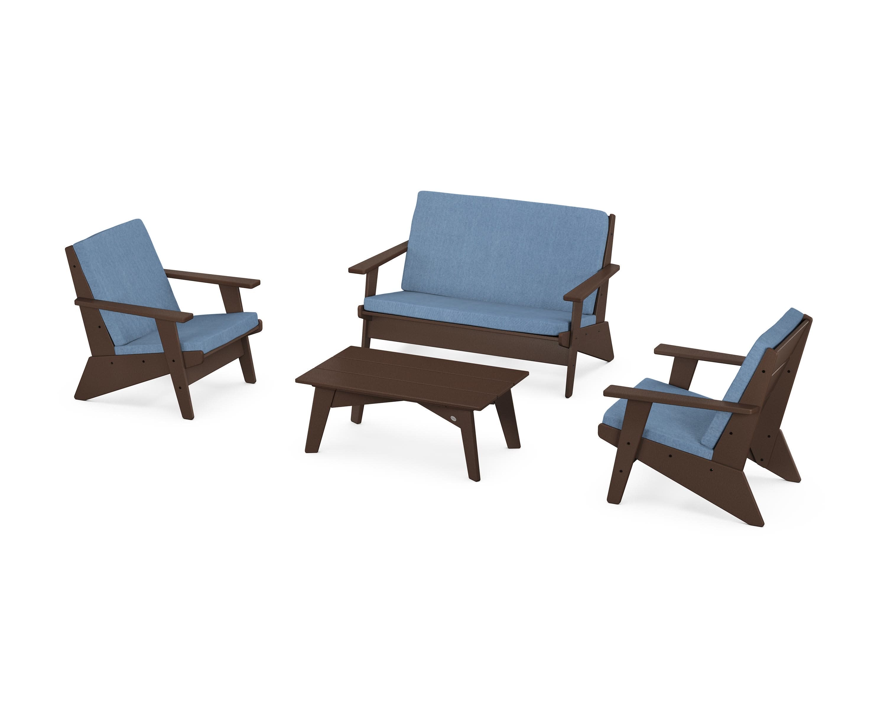 Riviera Modern Lounge 4-Piece Set in Mahogany / Sky Blue