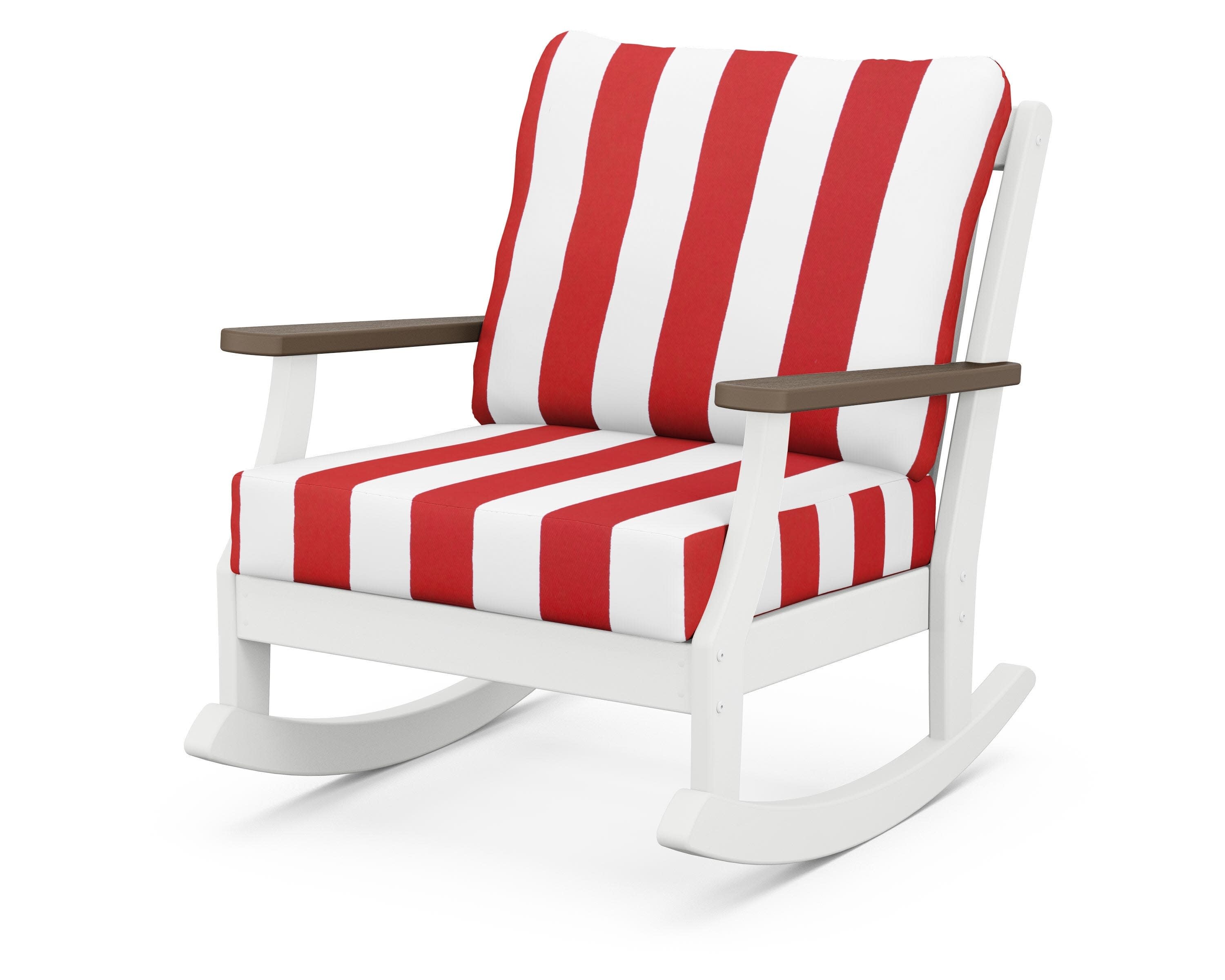 Braxton Deep Seating Rocking Chair in White / Kona / Cabana Stripe Crimson
