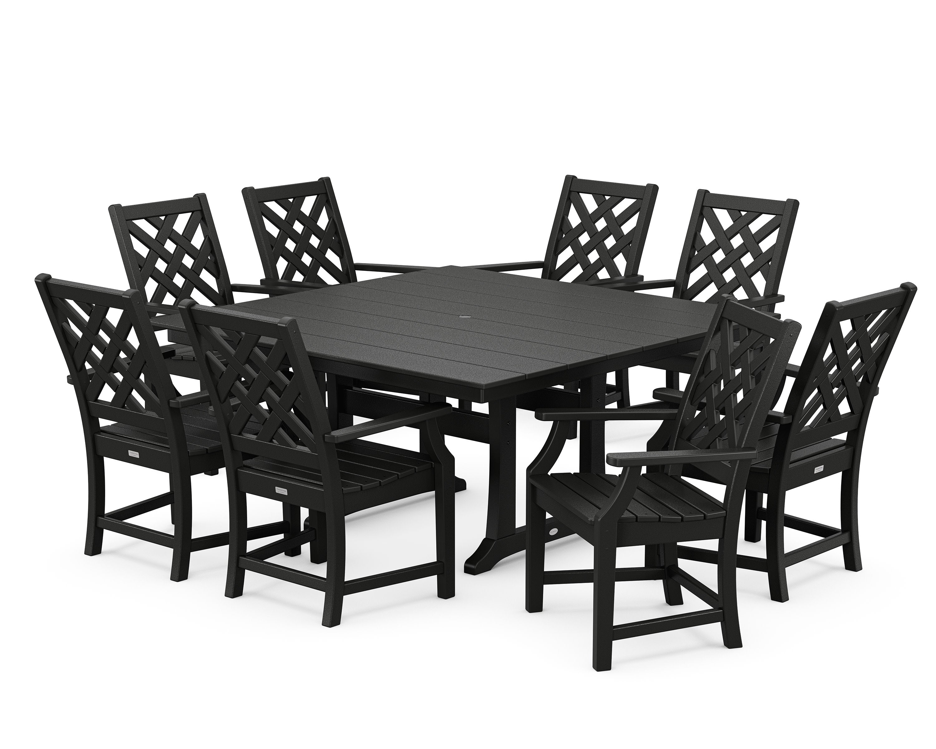 Wovendale 9-Piece Square Farmhouse Dining Set with Trestle Legs in Black