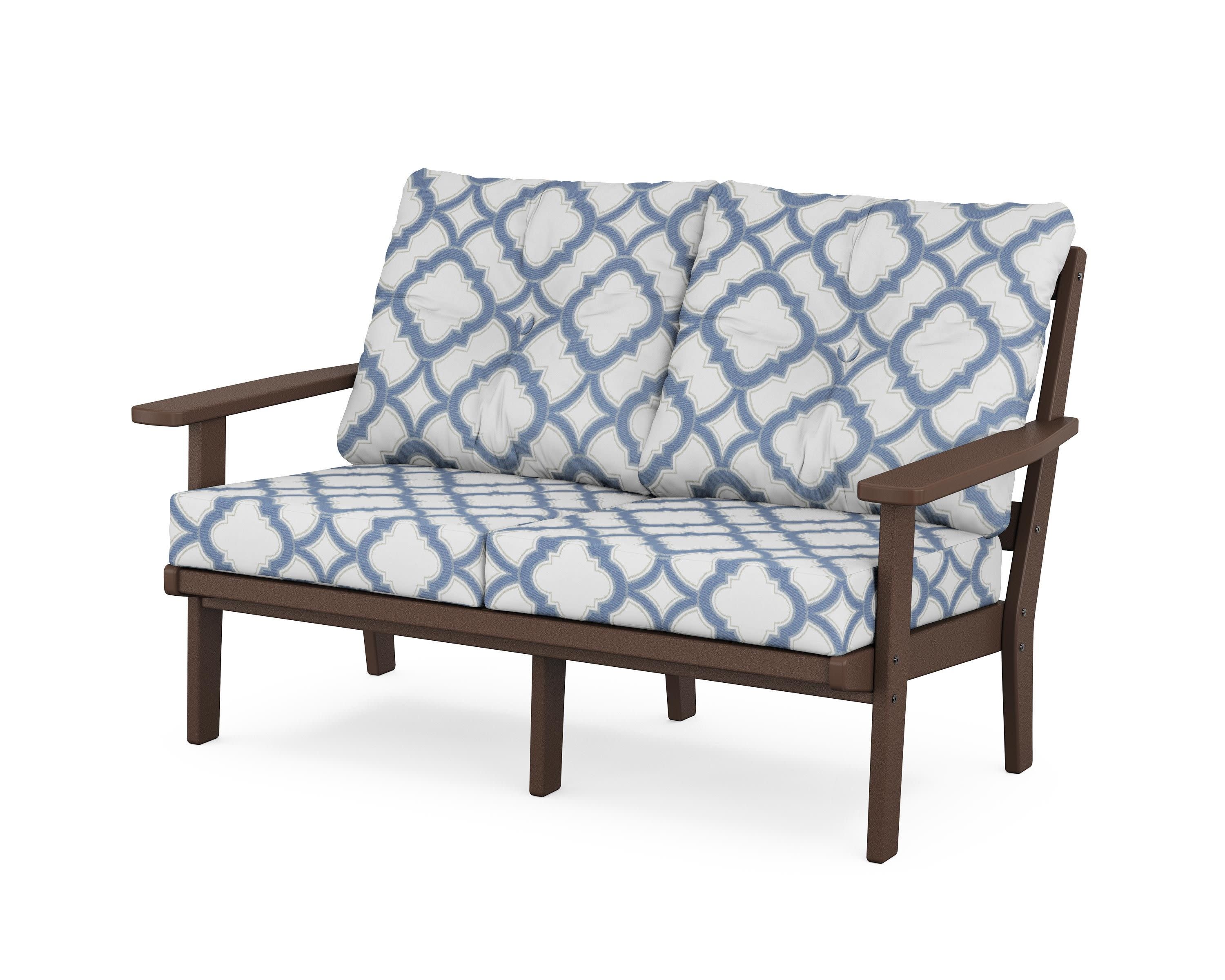 Oxford Deep SeatingLoveseat in Mahogany / Trellis Sky Blue