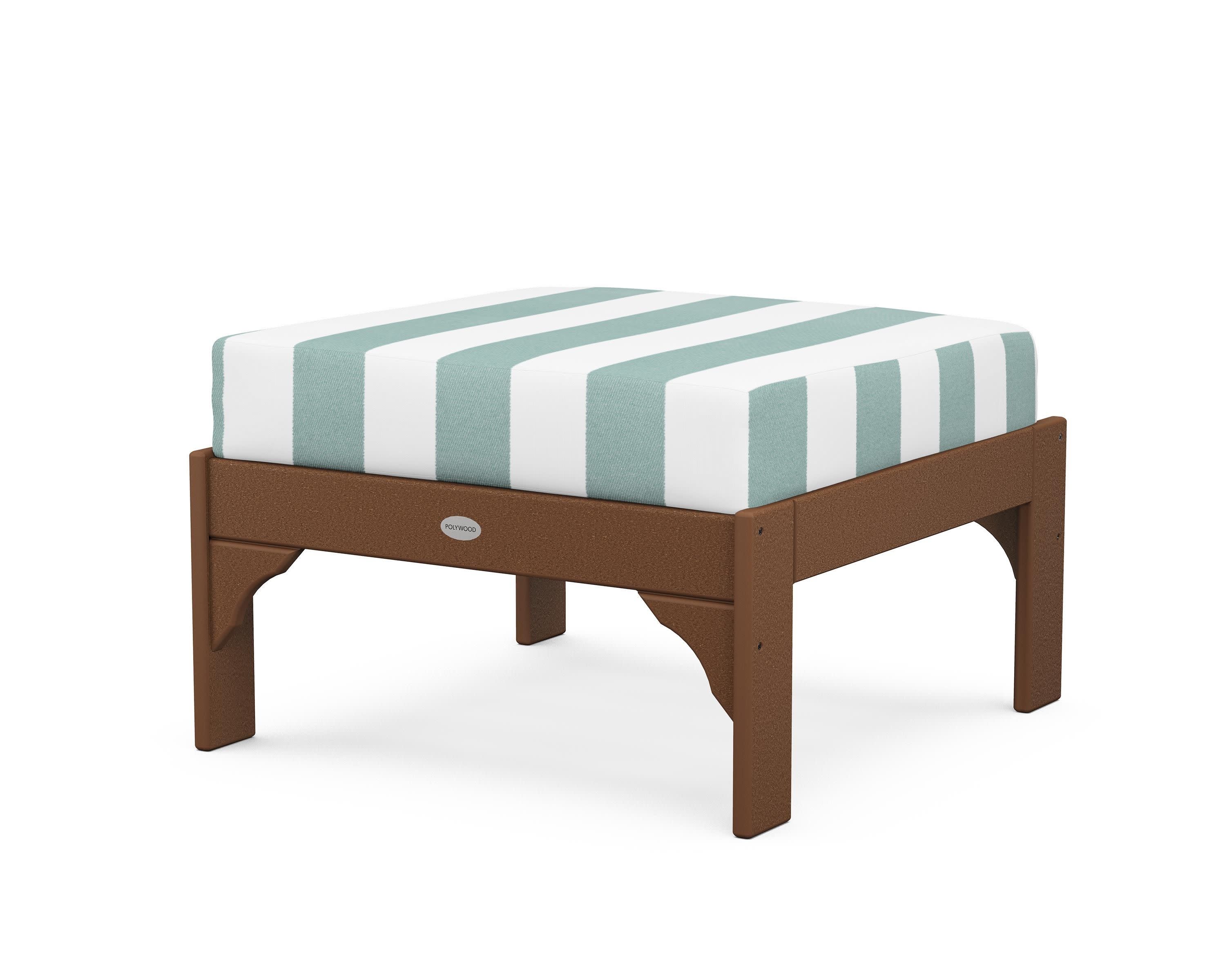 Vineyard Deep Seating Ottoman in Teak / Cabana Stripe Glacier Spa