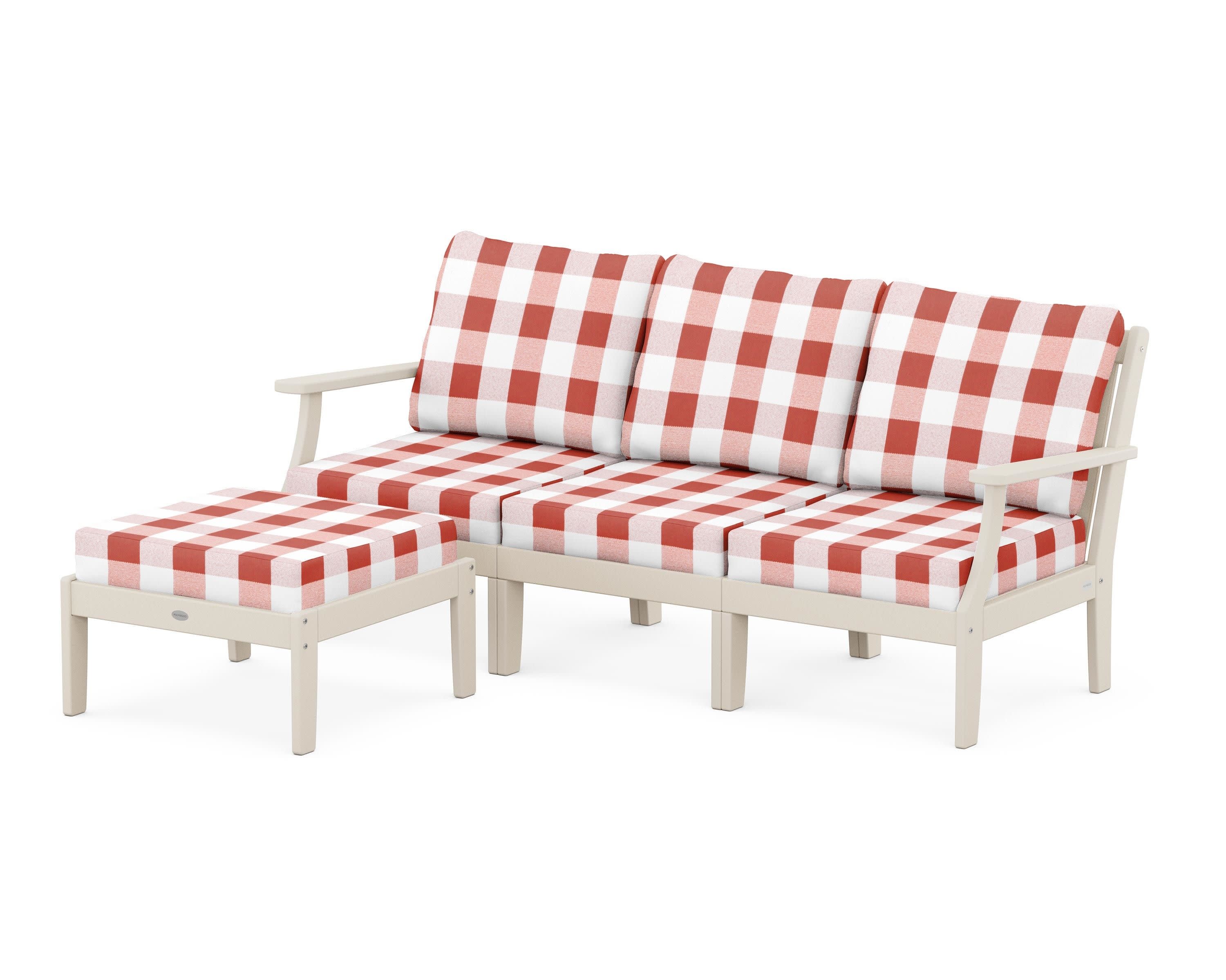 Braxton Modular 4-Piece Deep Seating Set with Ottoman in Sand / Buffalo Plaid Crimson