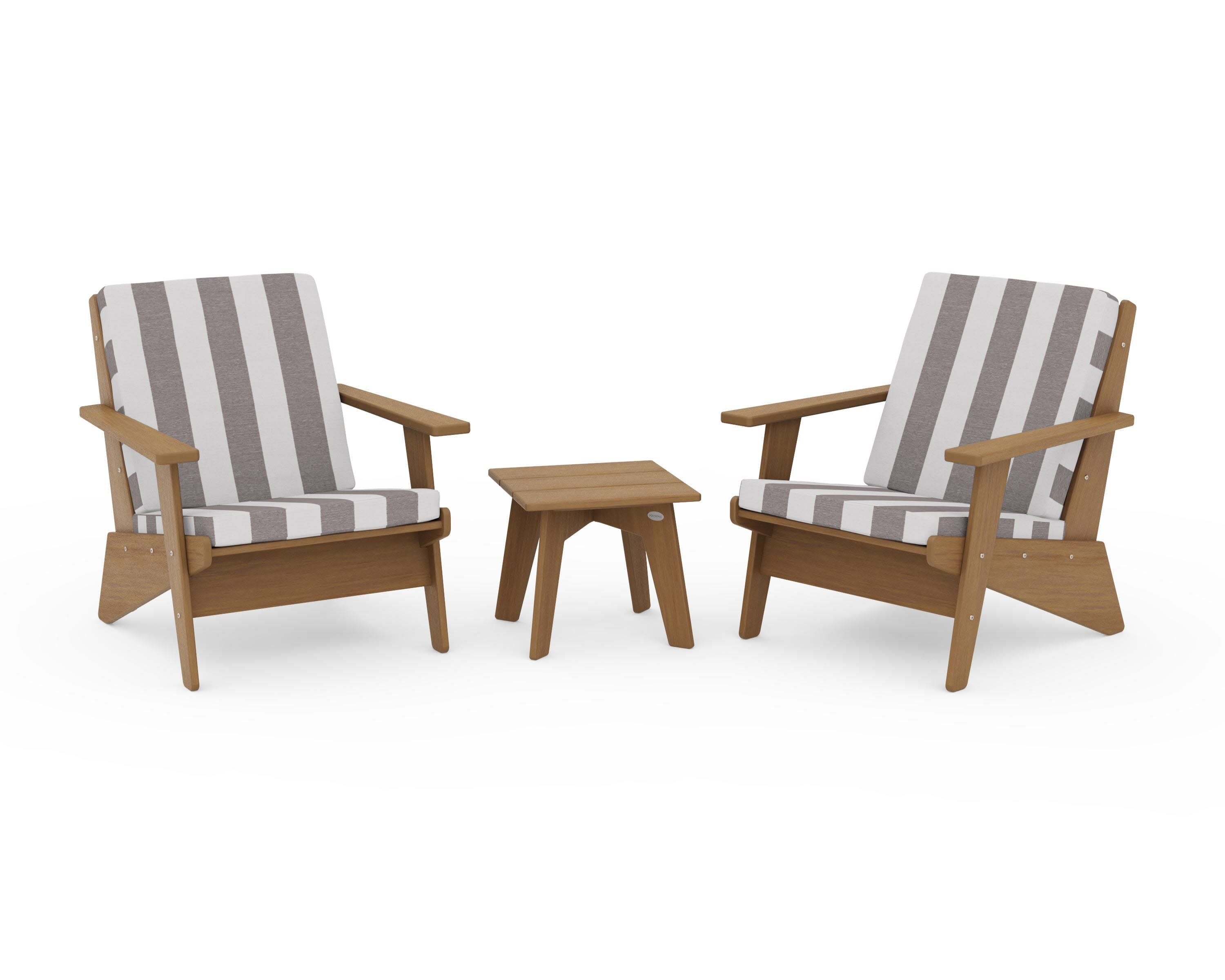 Riviera Modern Lounge 3-Piece Set in Natural / Cabana Stripe Grey Mist