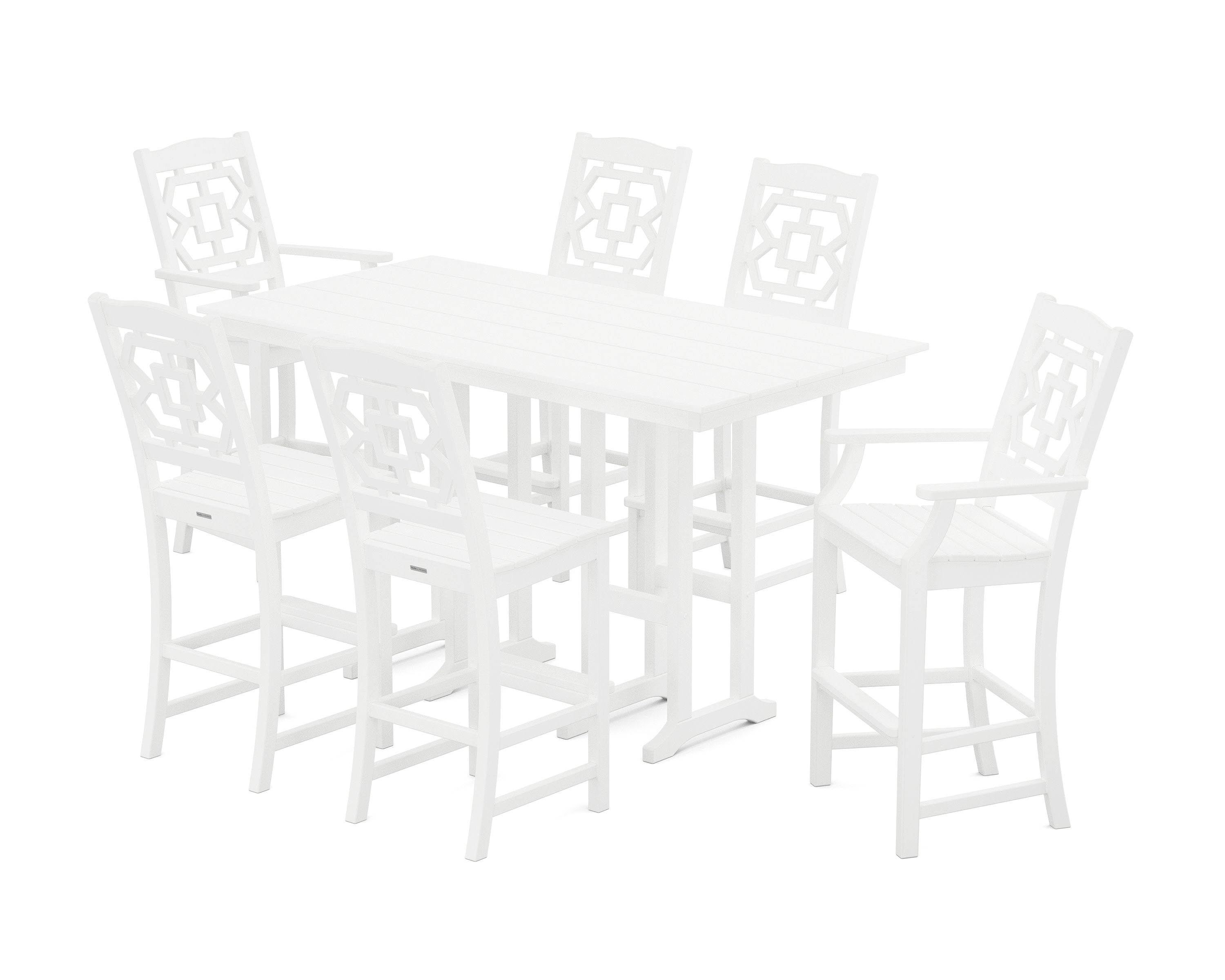 Chinoiserie 7-Piece Farmhouse Bar Set in White