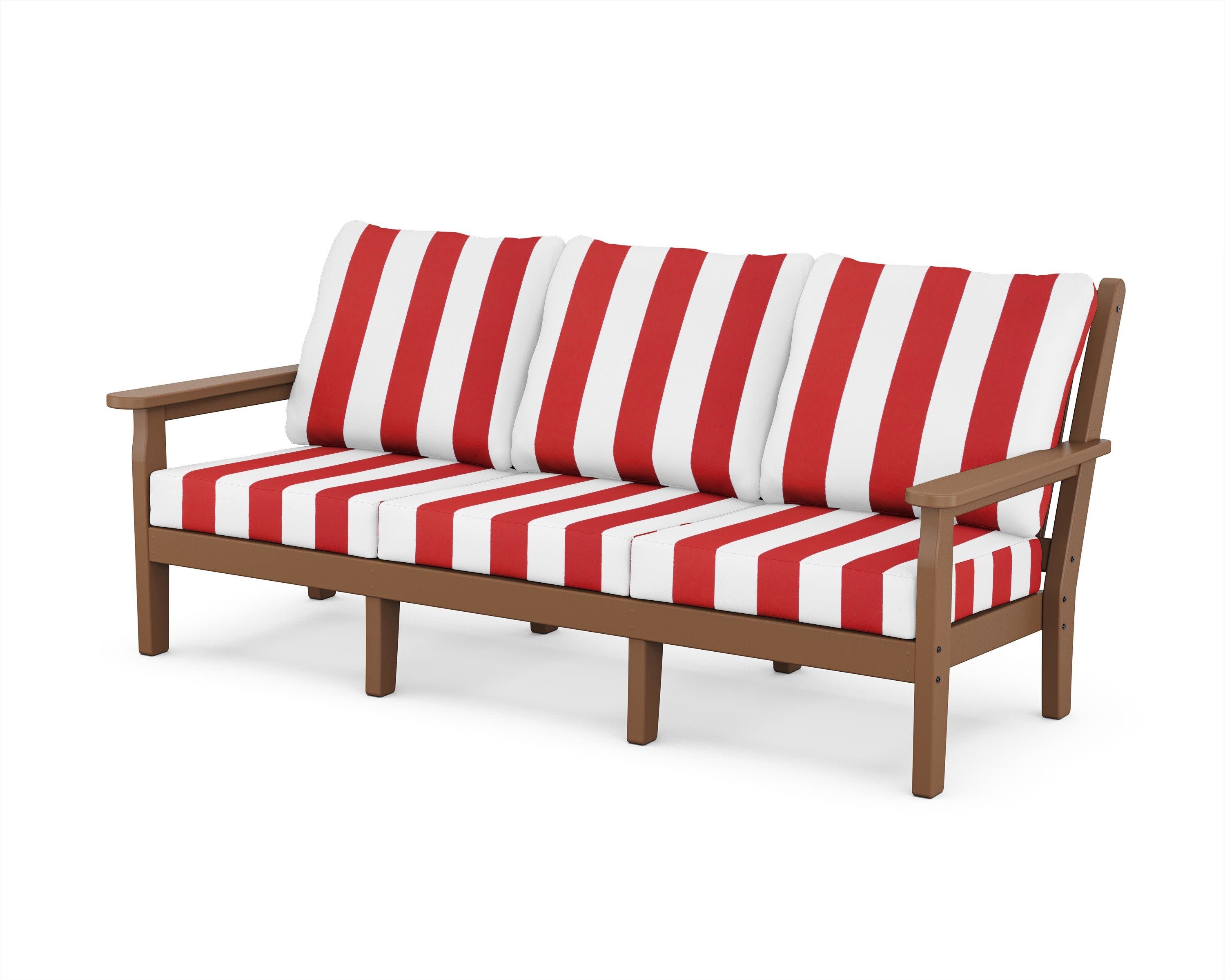 Chippendale Deep Seating Sofa in Teak / Cabana Stripe Crimson