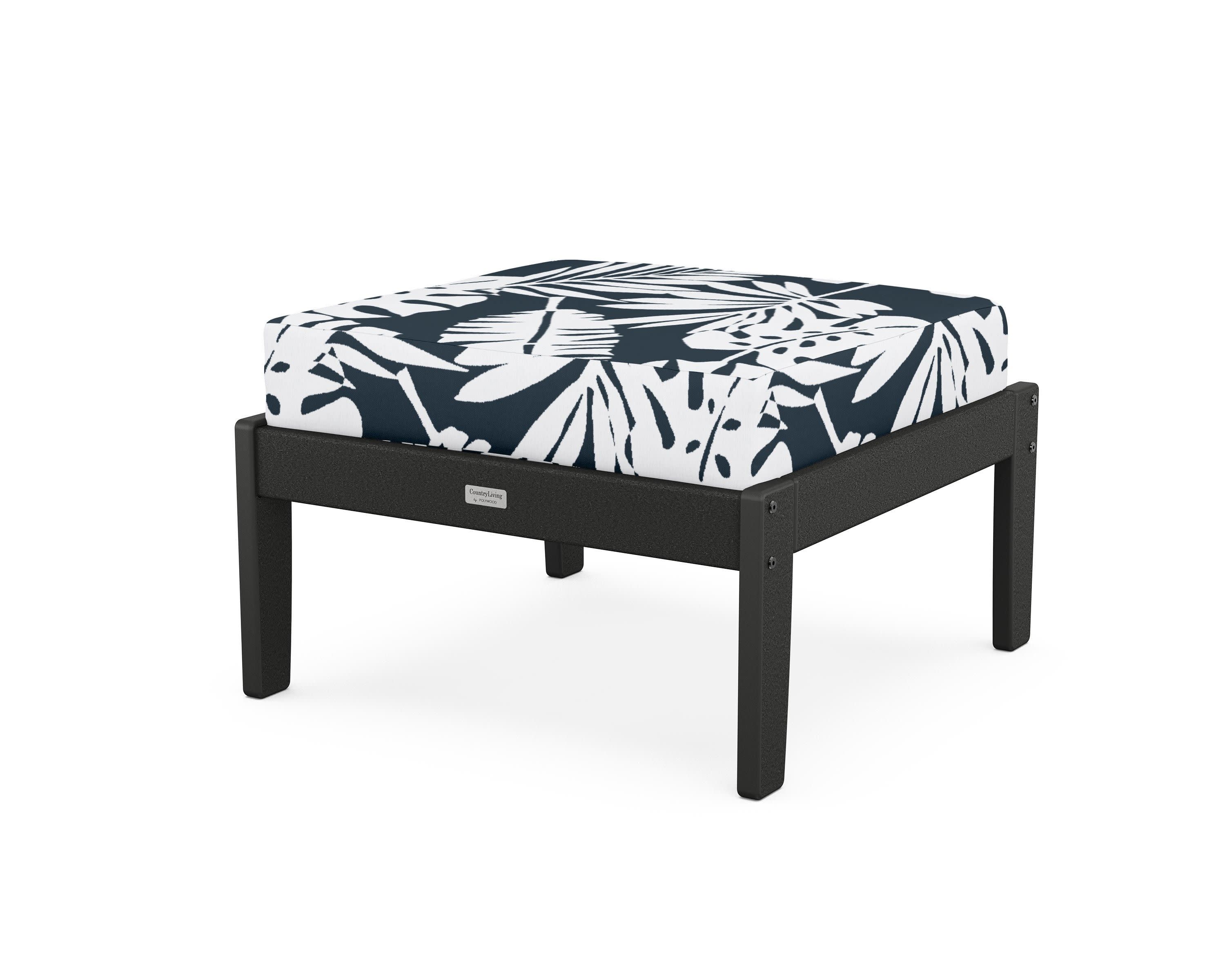 Cottage Deep Seating Ottoman in Black / Leaf Marine Indigo