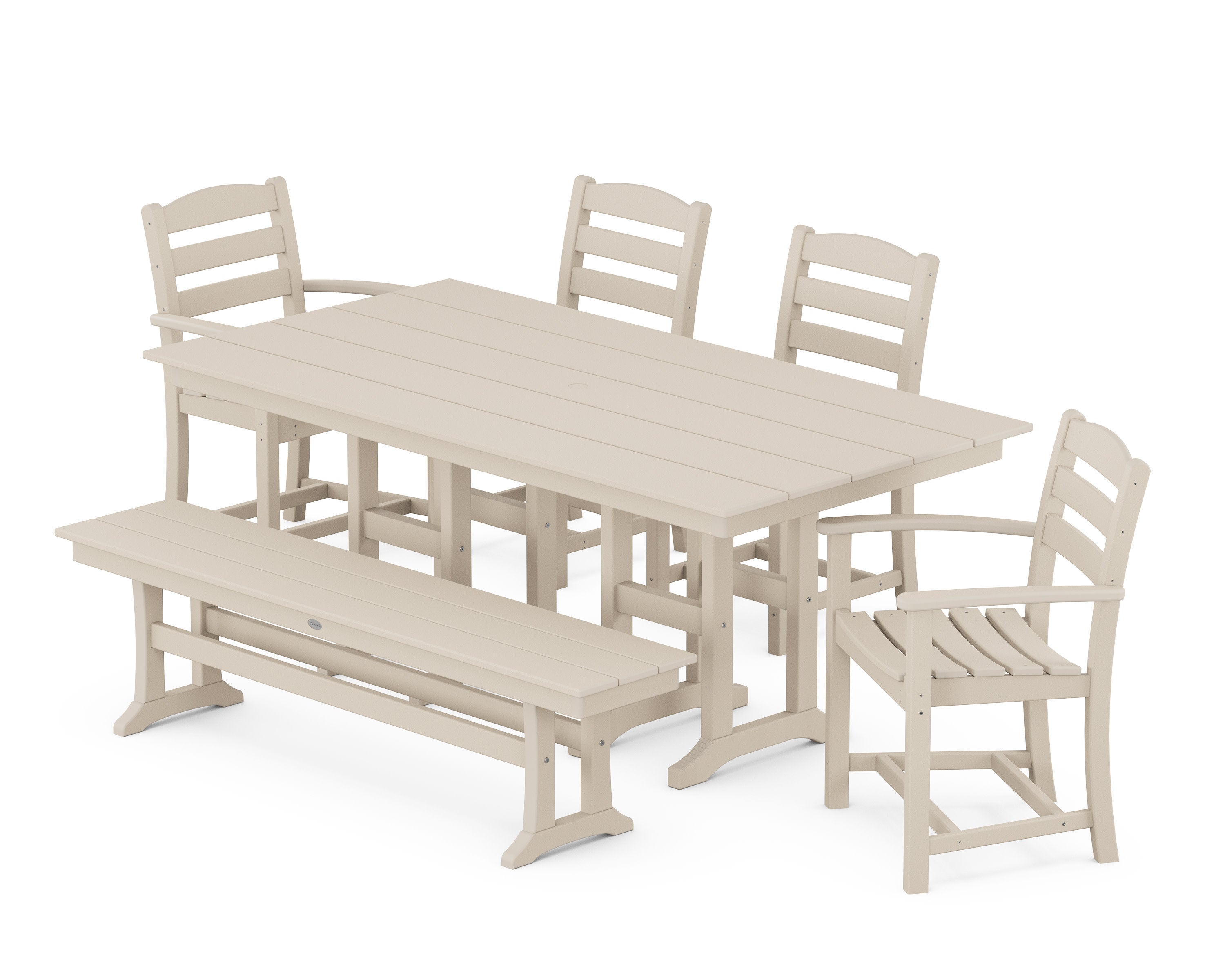 La Casa Caf 6-Piece Farmhouse Dining Set with Bench in Sand