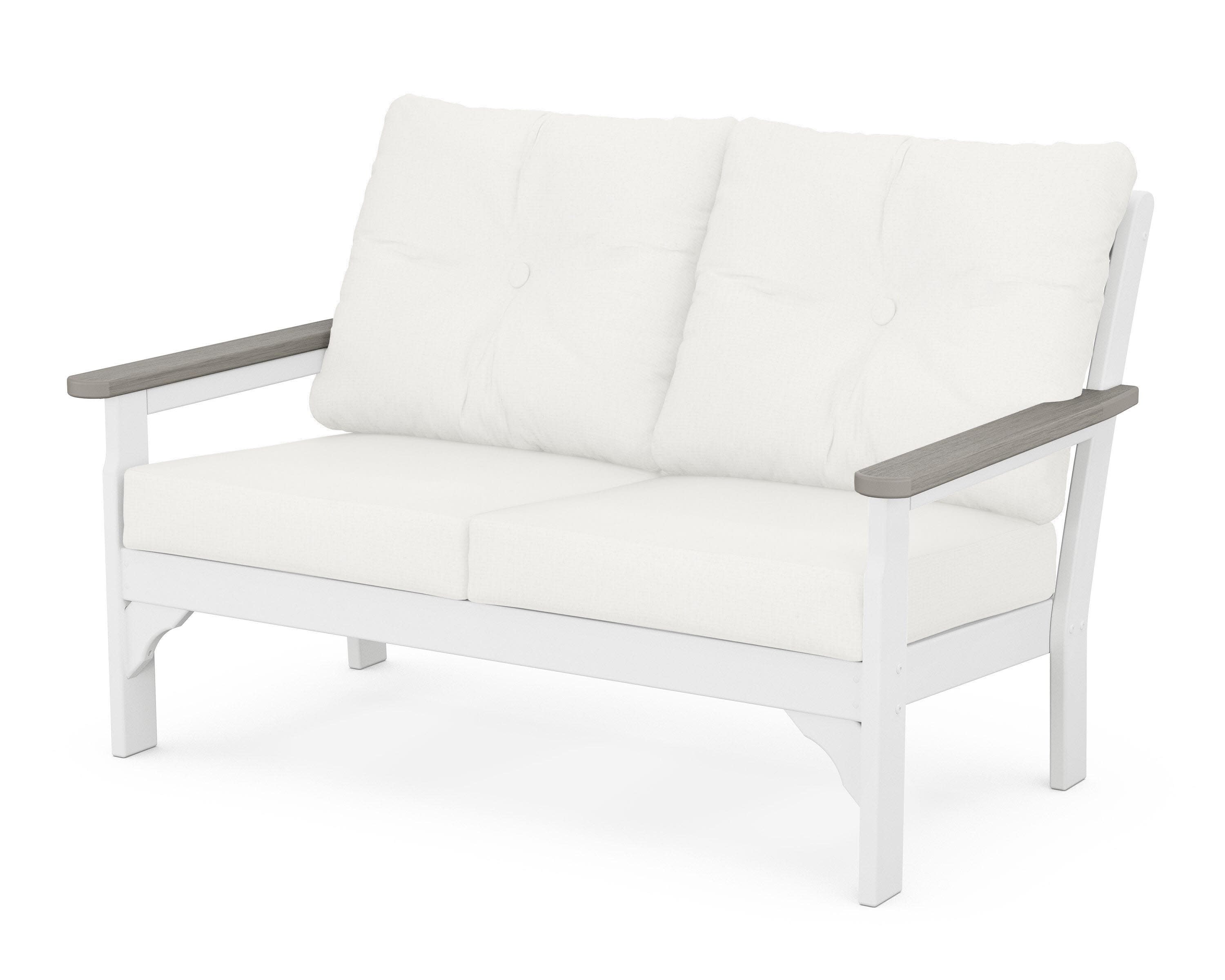 Vineyard Deep Seating Loveseat in White / Driftwood / Natural Linen