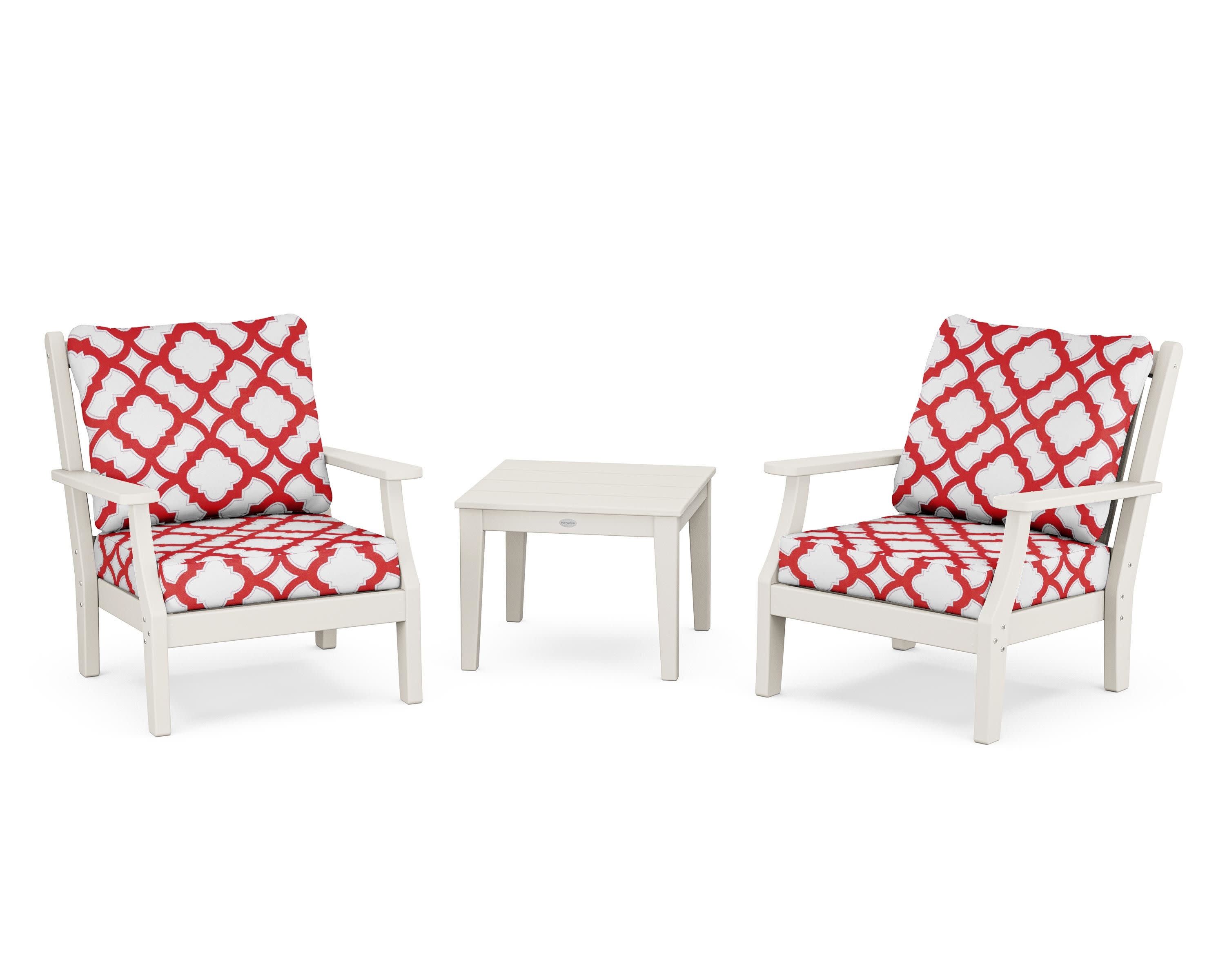 Wovendale 3-Piece Deep Seating Set in Sand / Trellis Crimson