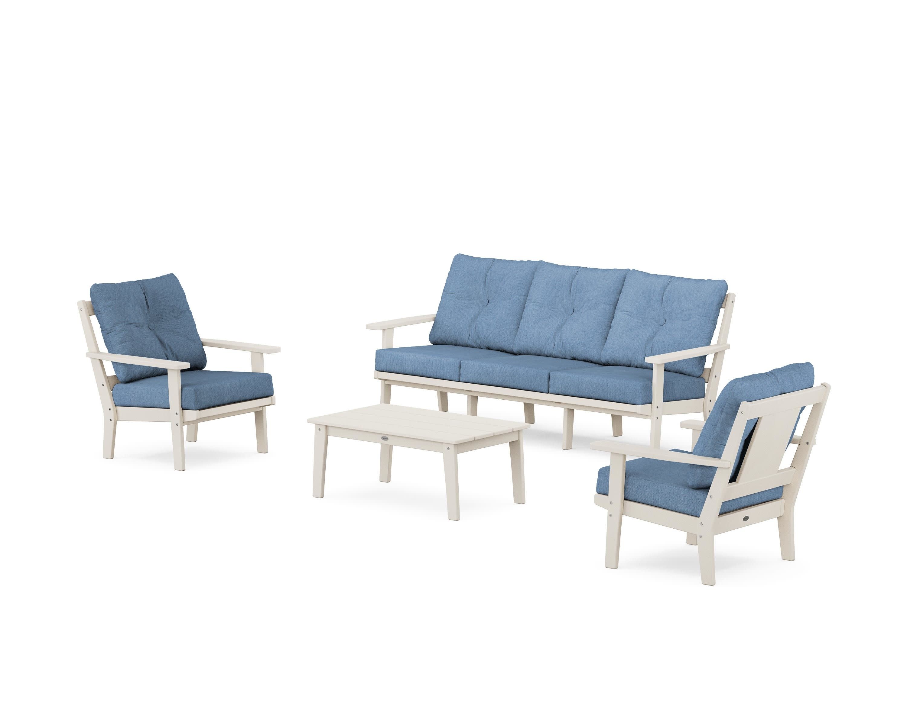 Prairie 4-Piece Deep Seating Set with Sofa in Sand / Sky Blue