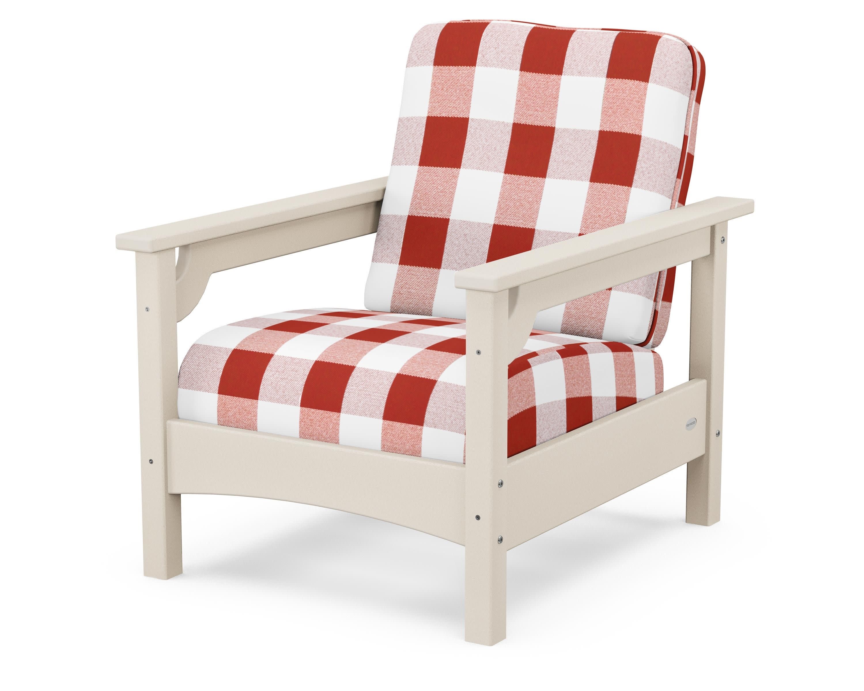 Club Chair in Sand / Buffalo Plaid Crimson
