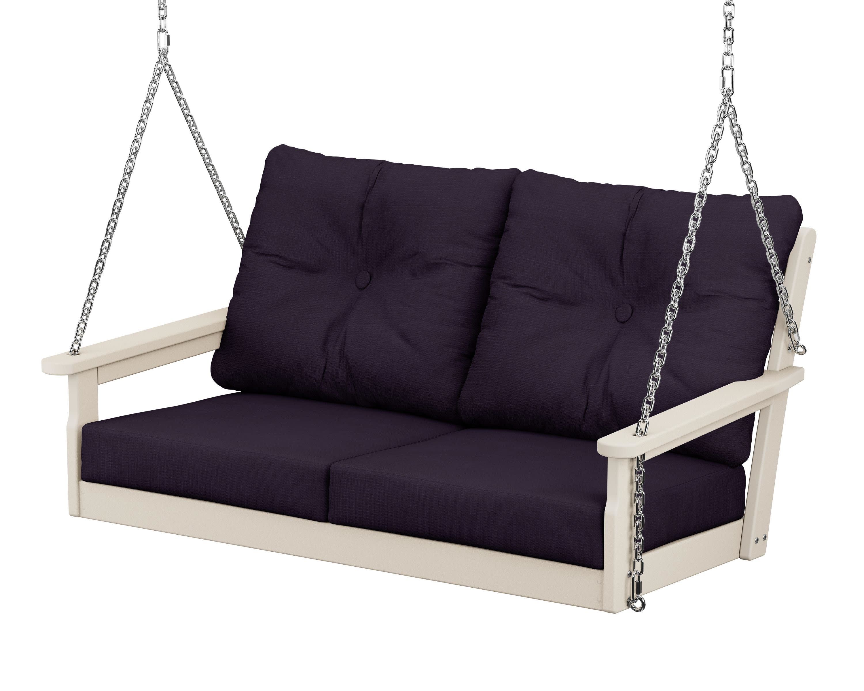 Vineyard Deep Seating Swing in Sand / Navy Linen
