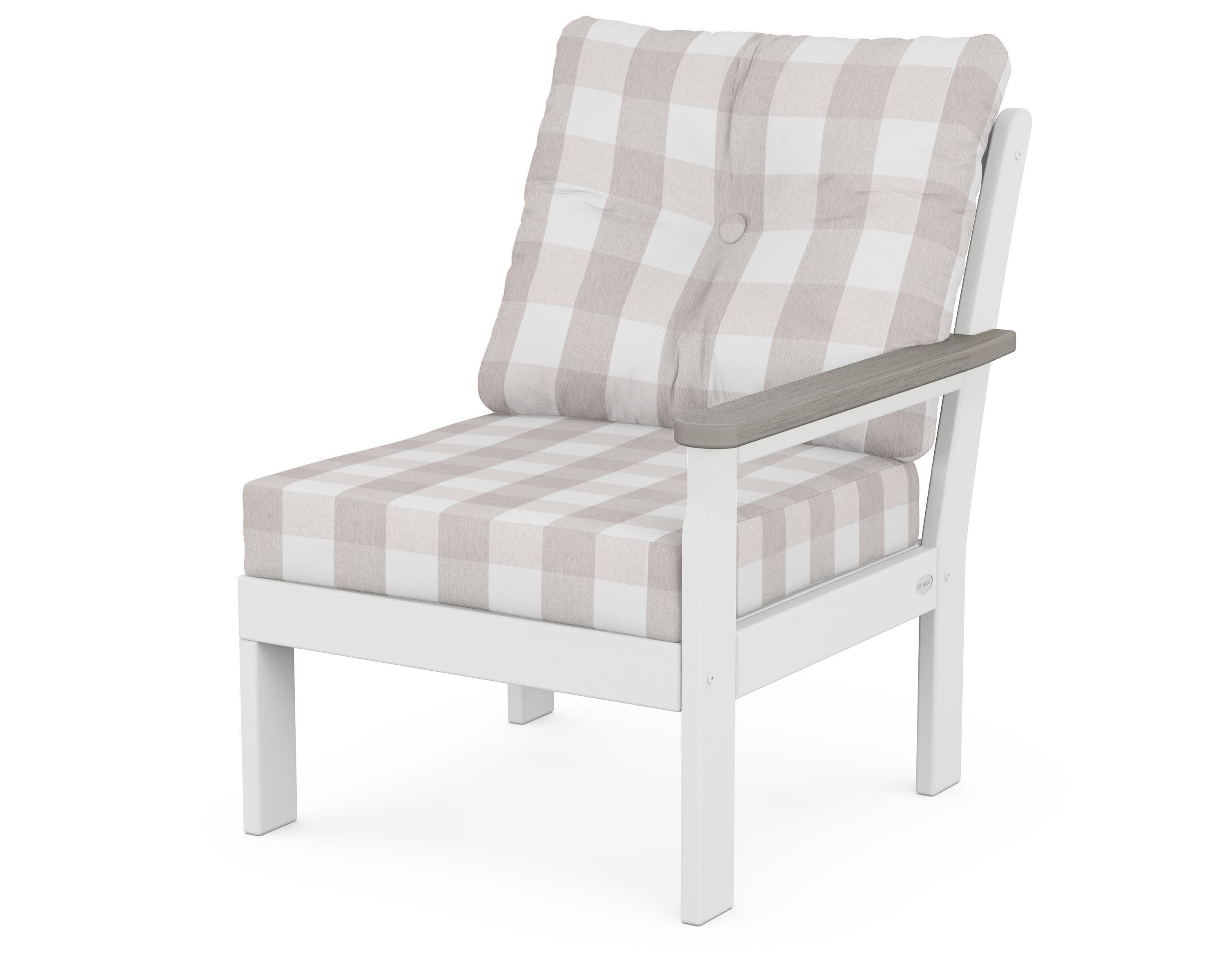 Vineyard Modular Right Arm Chair in White / Driftwood / Buffalo Plaid Dune Burlap