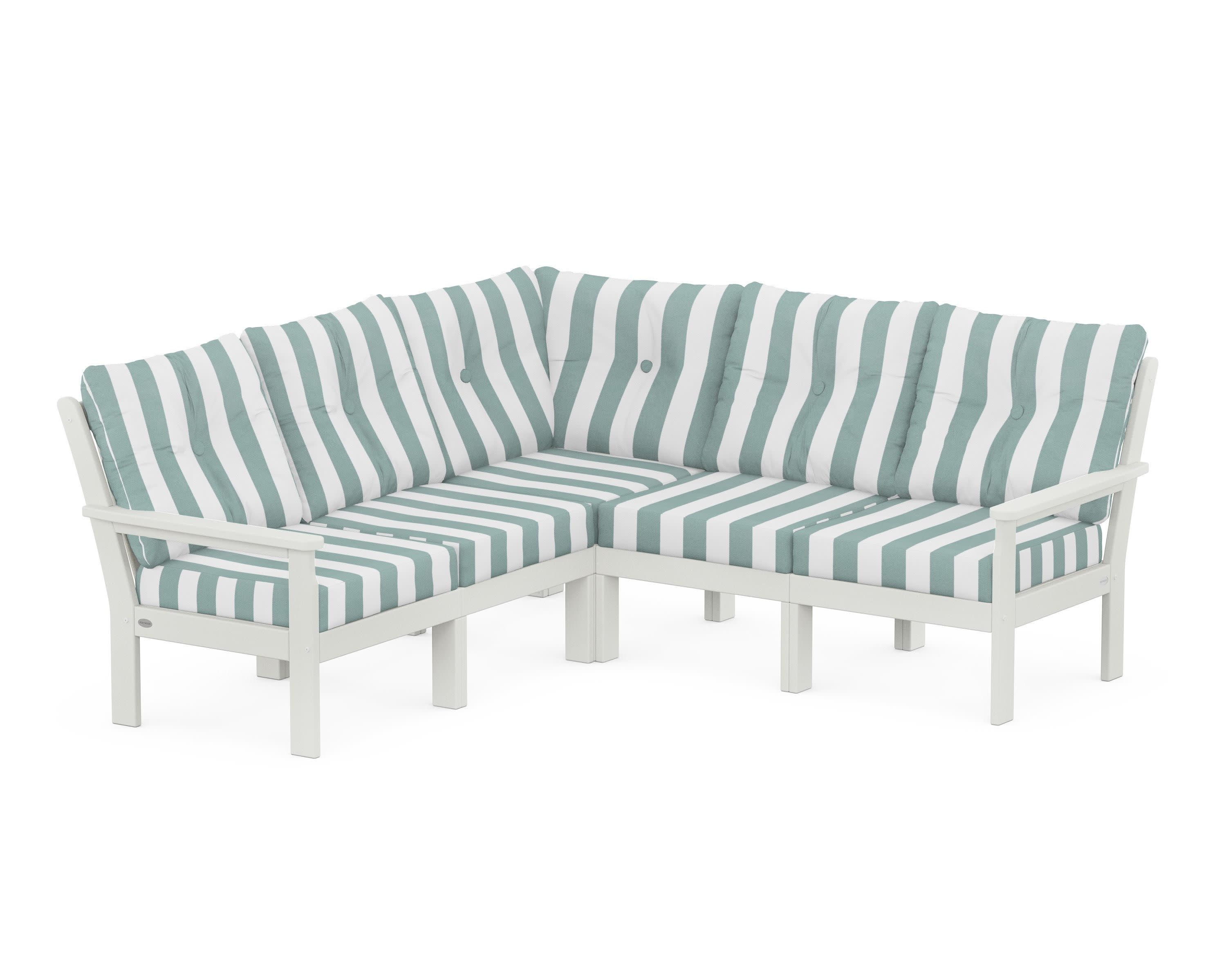 Vineyard 5-Piece Sectional in Vintage White / Cabana Stripe Glacier Spa