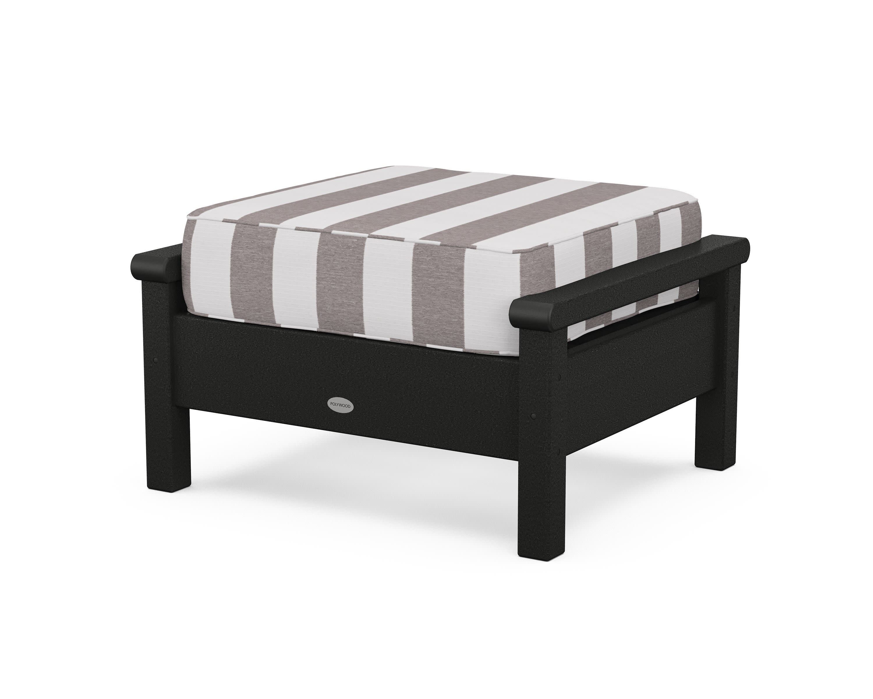 Harbour Deep Seating Ottoman in Black / Cabana Stripe Grey Mist