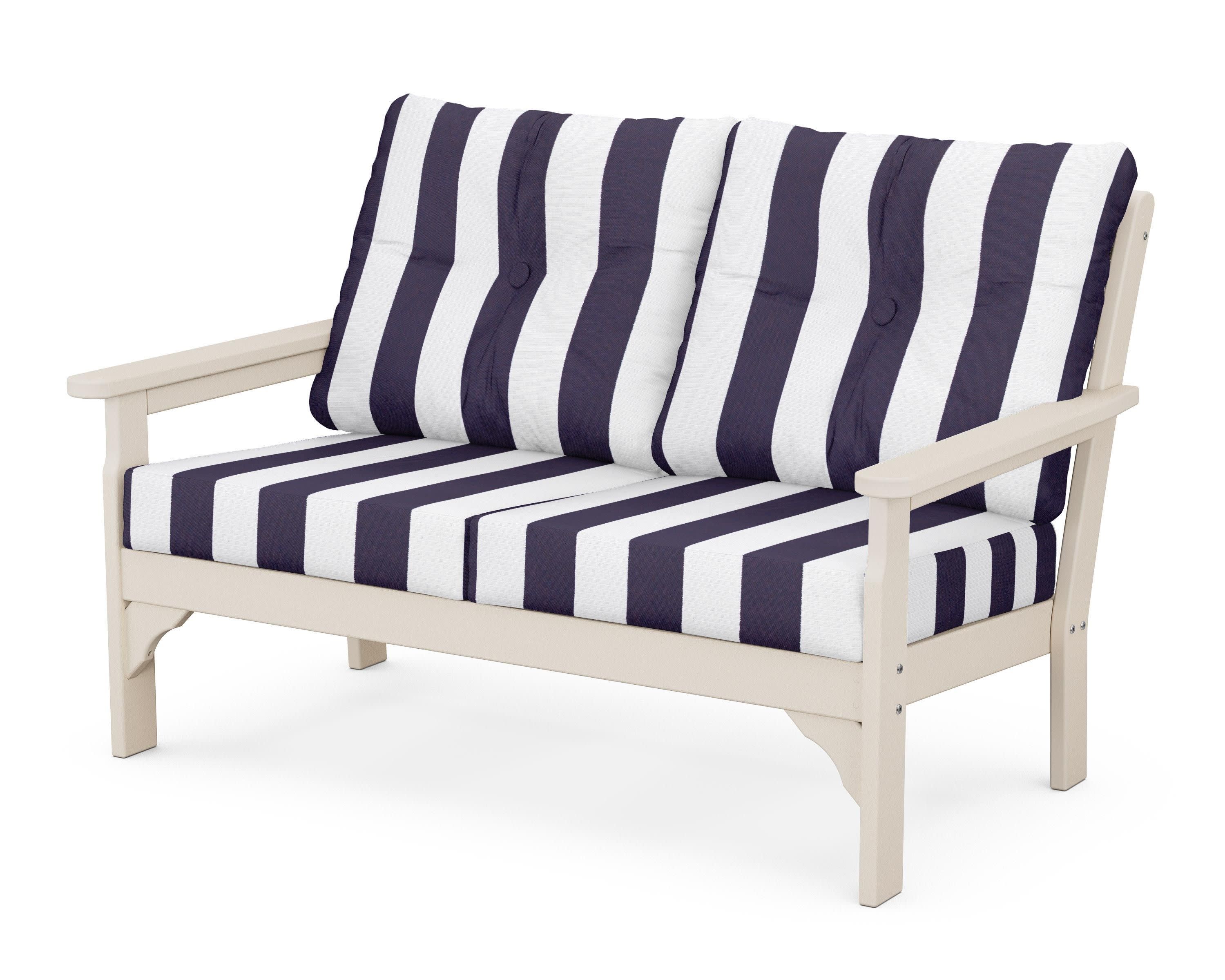 Vineyard Deep Seating Loveseat in Sand / Cabana Stripe Navy